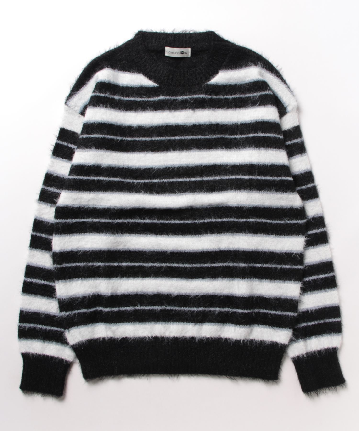 aimoha MENS/BORDER FRINGE KNIT ボーダーフリンジ プルオーバー アイモハ トップス ニット ブラック