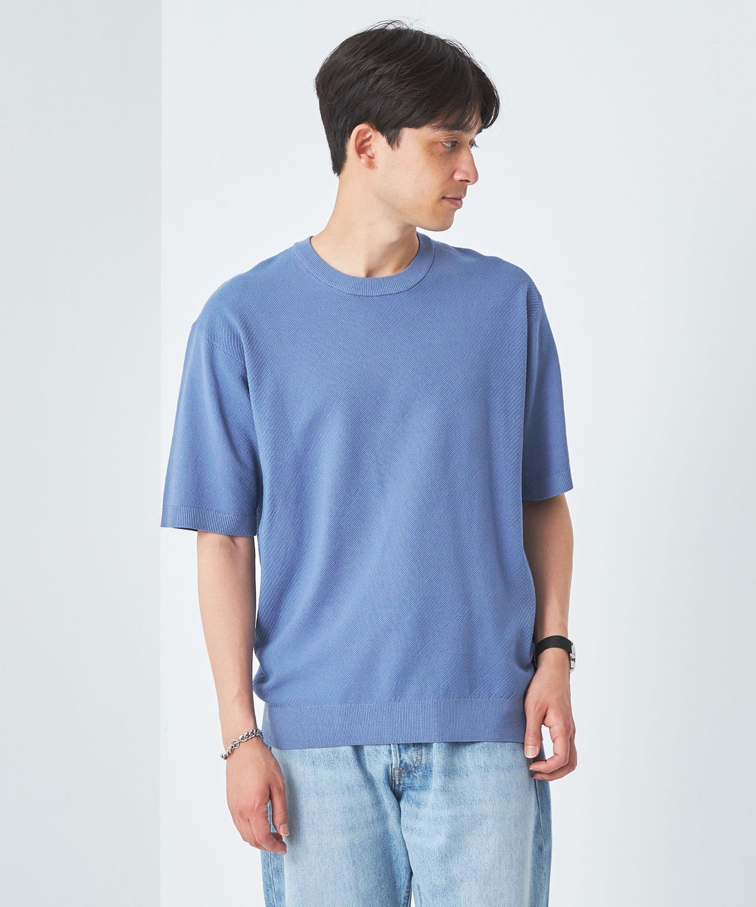 アレッサンドロルッピ ALESSANDRO LUPPI ニットTシャツ クルーネック 半袖 1805 メンズ 接触冷感 ARTIC コットン コットンニット ニット ニットシャツ サマーニット 薄手 半袖 ライトグレー ブラック ネイビー ホワイト ベージュ 半袖ニット