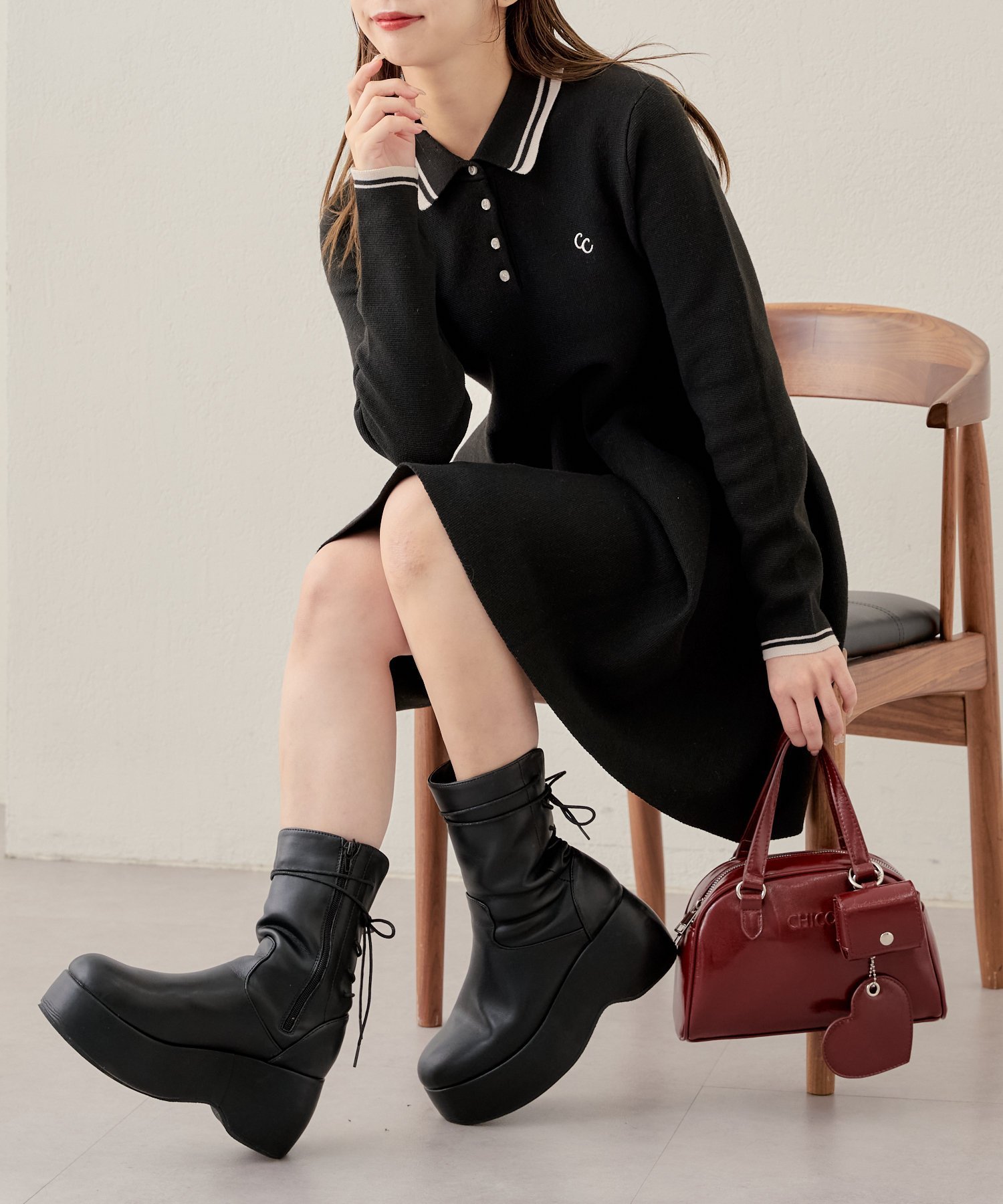 【SALE／61%OFF】PAL GROUP OUTLET 【Chico】配色ポロニットミニワンピース パル グループ アウトレット ワンピース・ドレス その他のワンピース・ドレス ブラック ホワイト ブラウン グレーのサムネイル