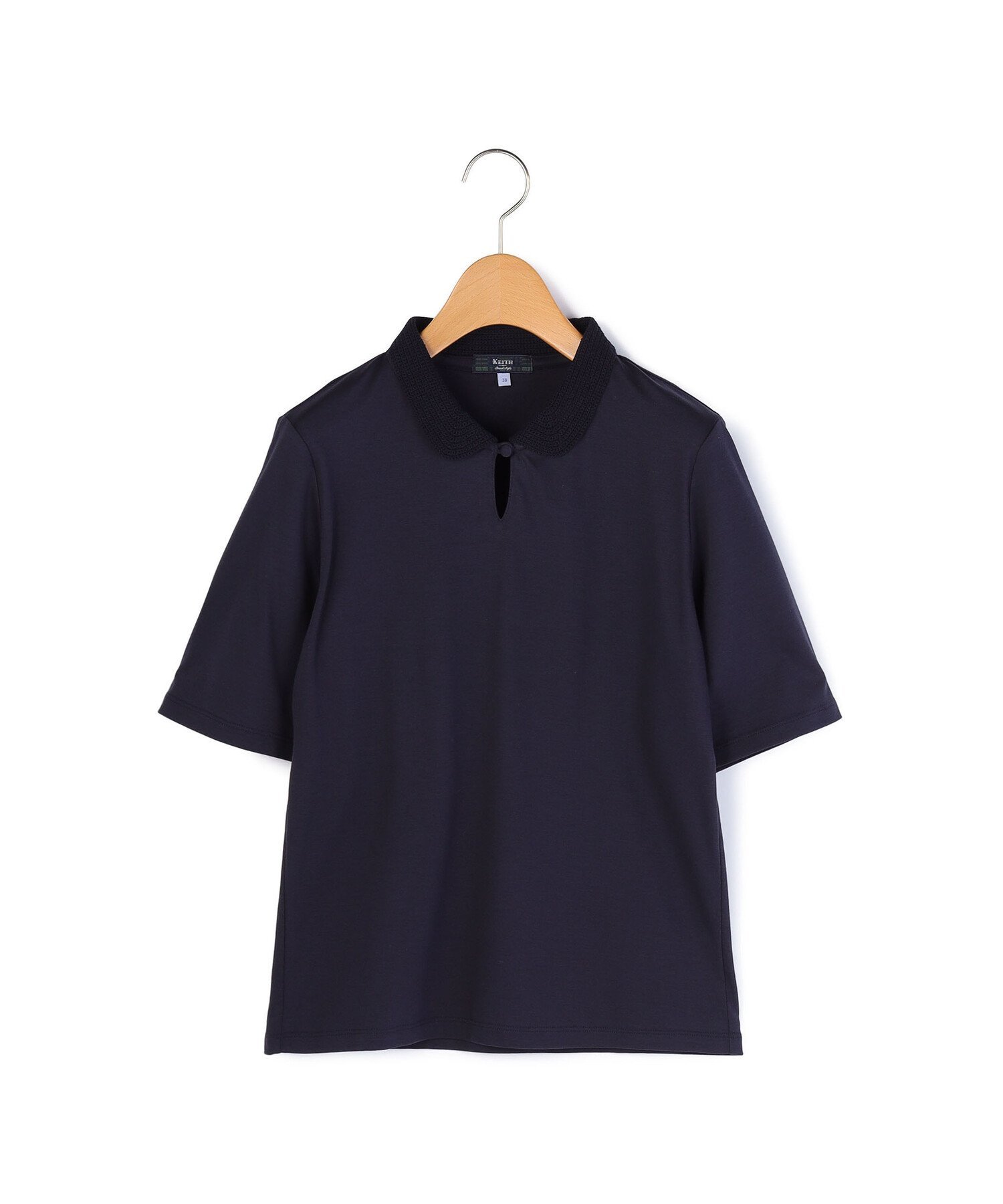 KEITH 【Lサイズ】クロッシェジャージーポロカラーカットソー キース トップス カットソー・Tシャツ グリーン ホワイト ネイビー