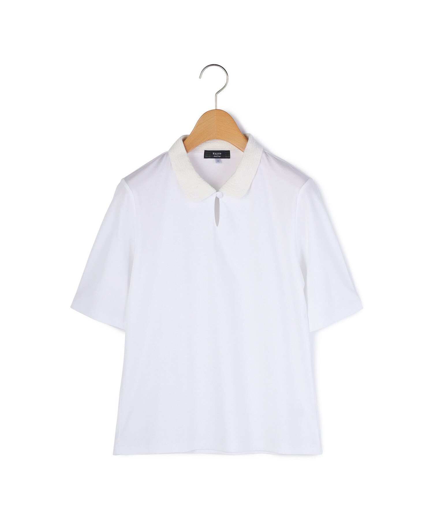 KEITH 【Lサイズ】クロッシェジャージーポロカラーカットソー キース トップス カットソー・Tシャツ グリーン ホワイト ネイビー