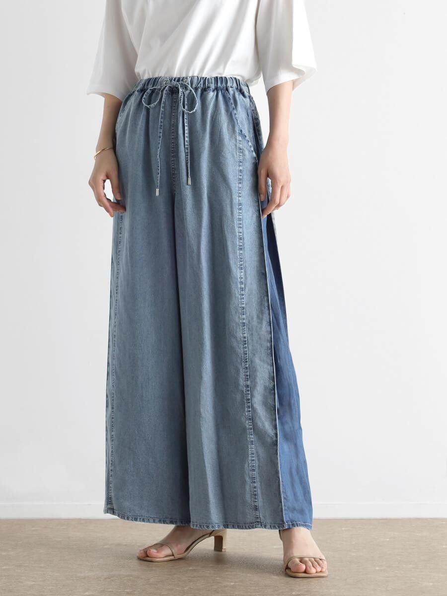 CLOVE 配色デザインテンセルデニムワイドパンツ ラシュッド パンツ ジーンズ・デニムパンツ ブラック ..