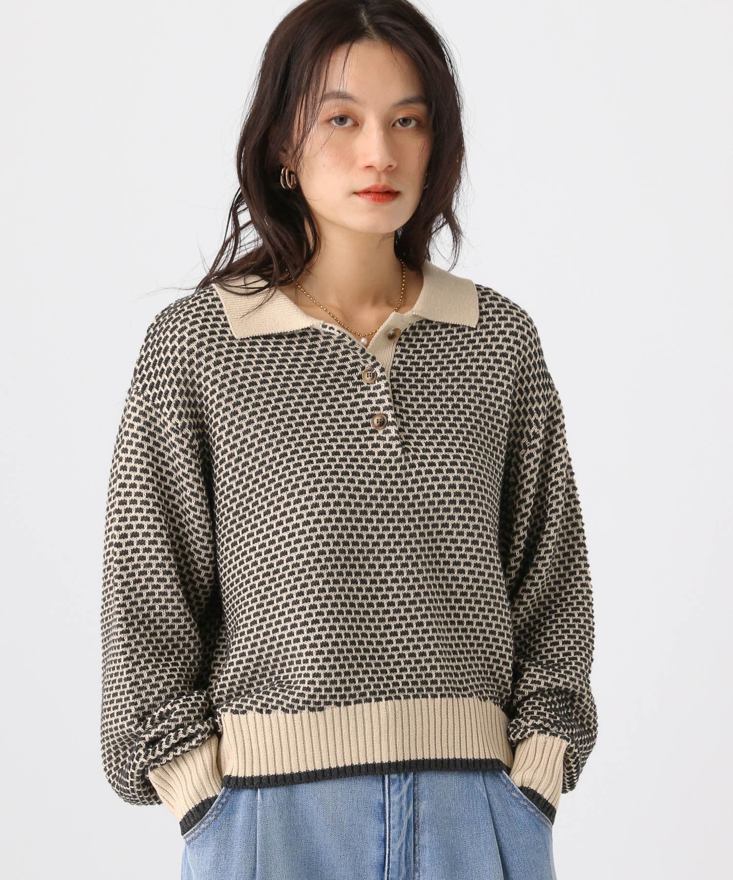 【SALE／50%OFF】Elura 配色ポロニット/636889 エルーラ トップス ニット ホワイト【送料無料】