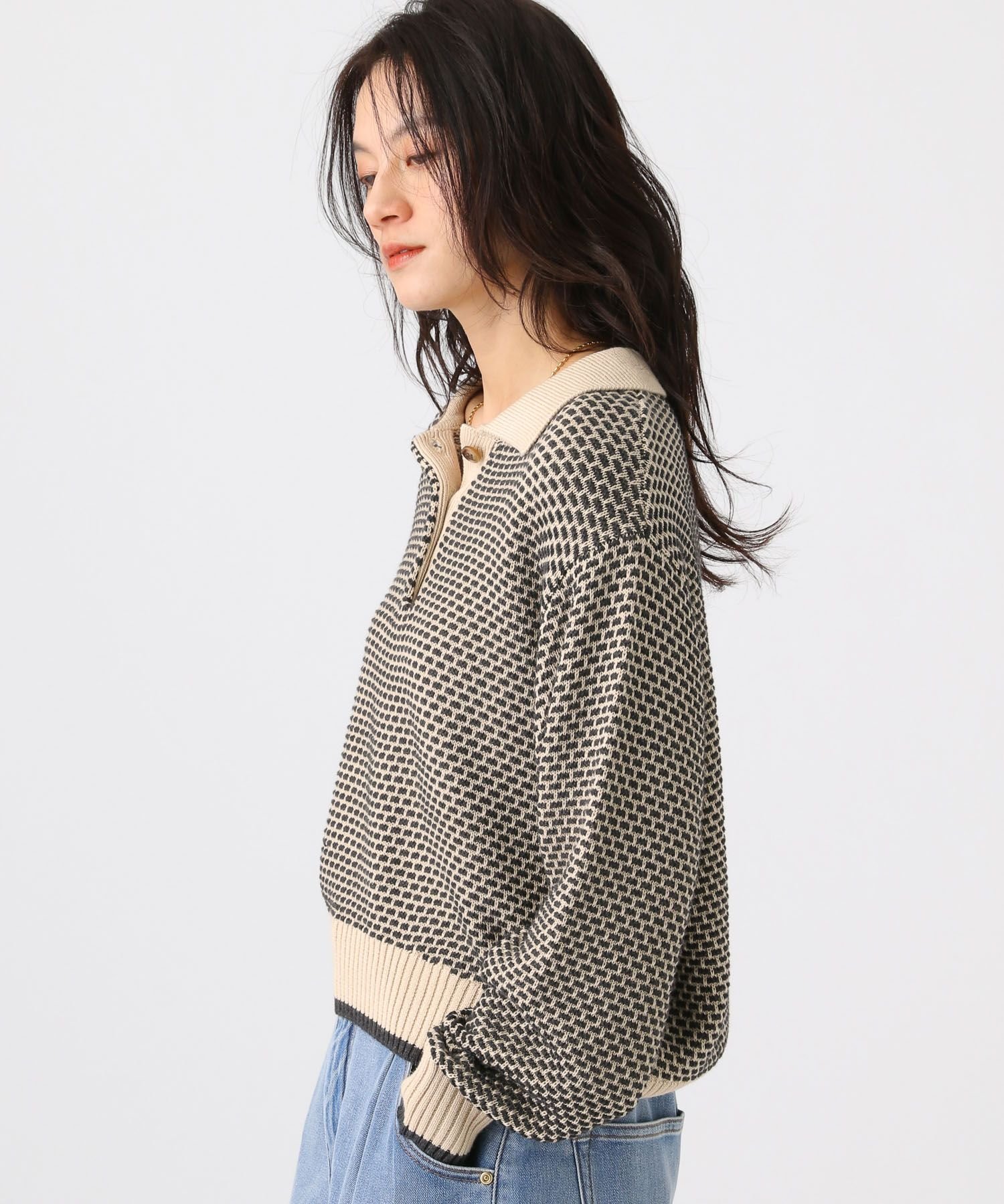 【SALE／50%OFF】Elura 配色ポロニット/636889 エルーラ トップス ニット ホワイト【送料無料】