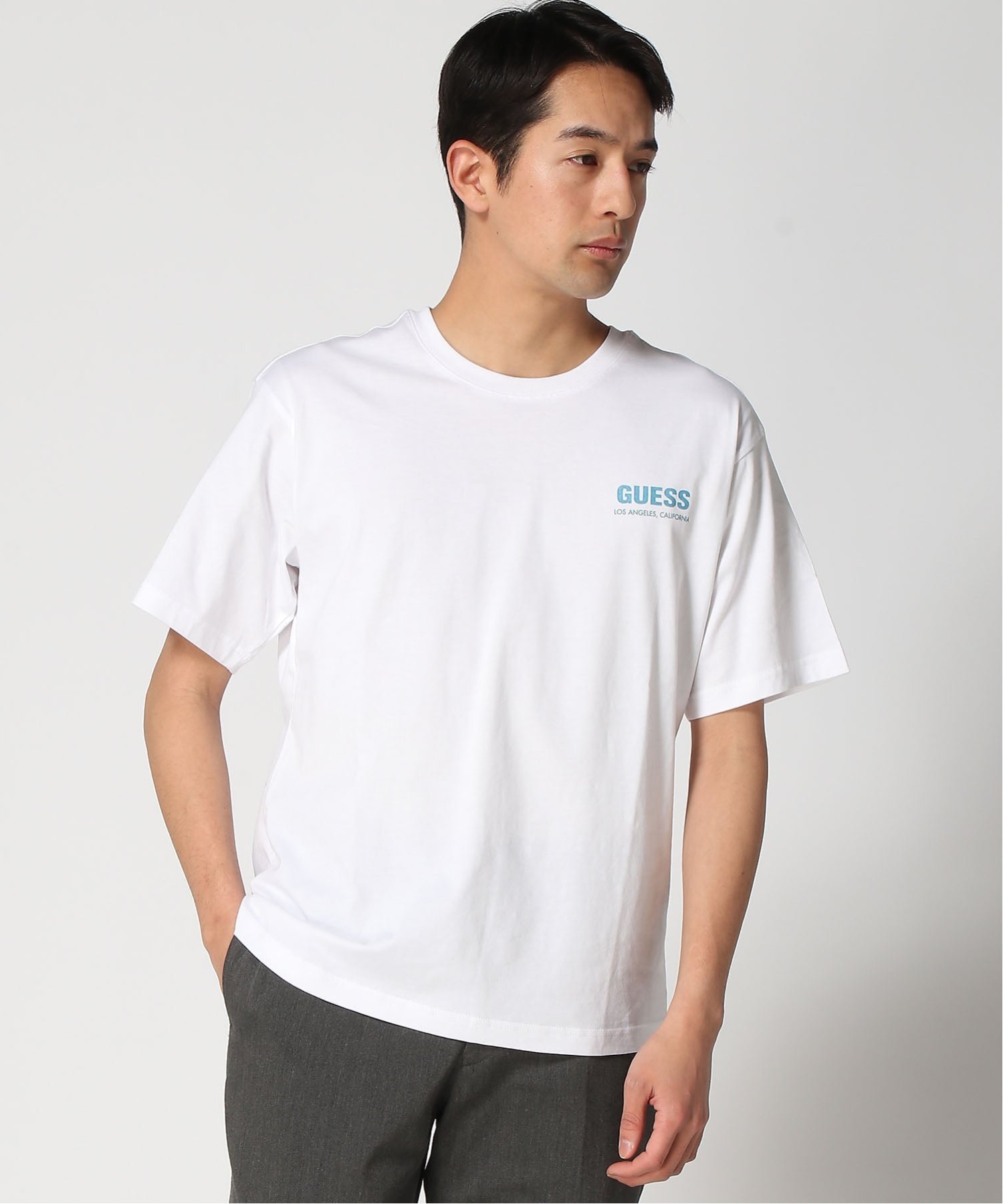 GUESS/(M)MEN'S S/Slv Tee Shirt カットソー Tシャツ ロゴTシャツ バックプリント ゲス トップス カットソー・Tシャツ ブラック ホワイト