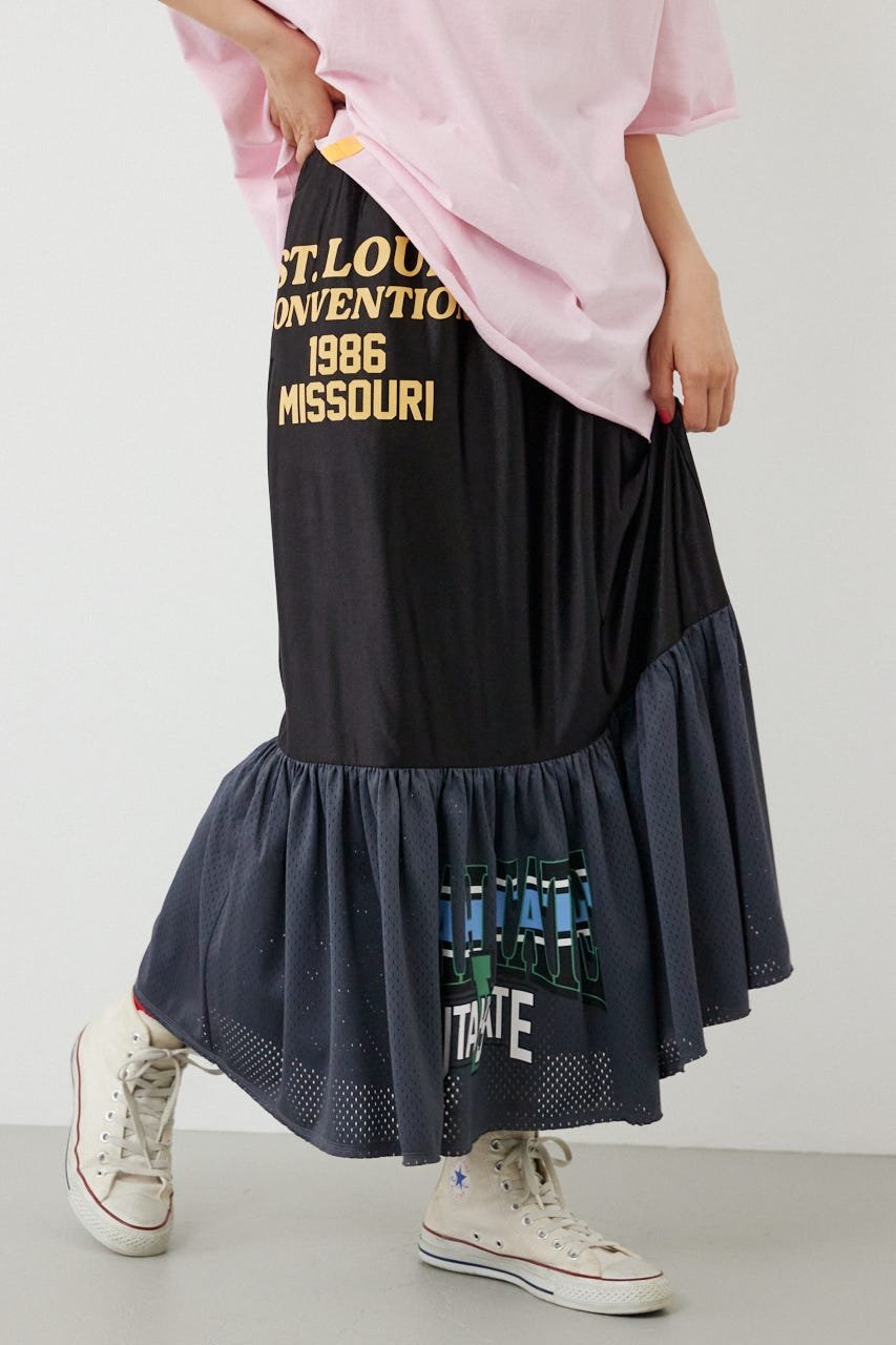 RODEO CROWNS WIDE BOWL リメイク GAMEティアードスカート ロデオクラウンズワイドボウル スカート ロング・マキシスカート ネイビー ブラック ホワイト