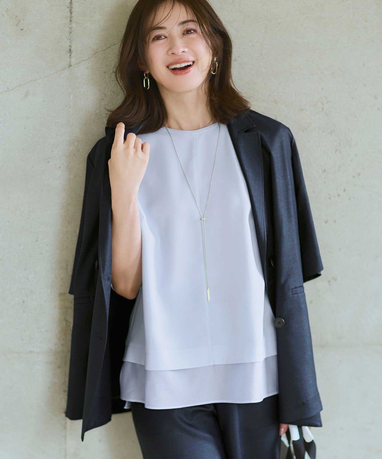 23区 L 【Oggi掲載】リネンライクグロッシー ハーフスリーブ ダブル ジャケット ニジュウサンク ジャケット・アウター その他のジャケット・アウター グレー ネイビー ベージュ