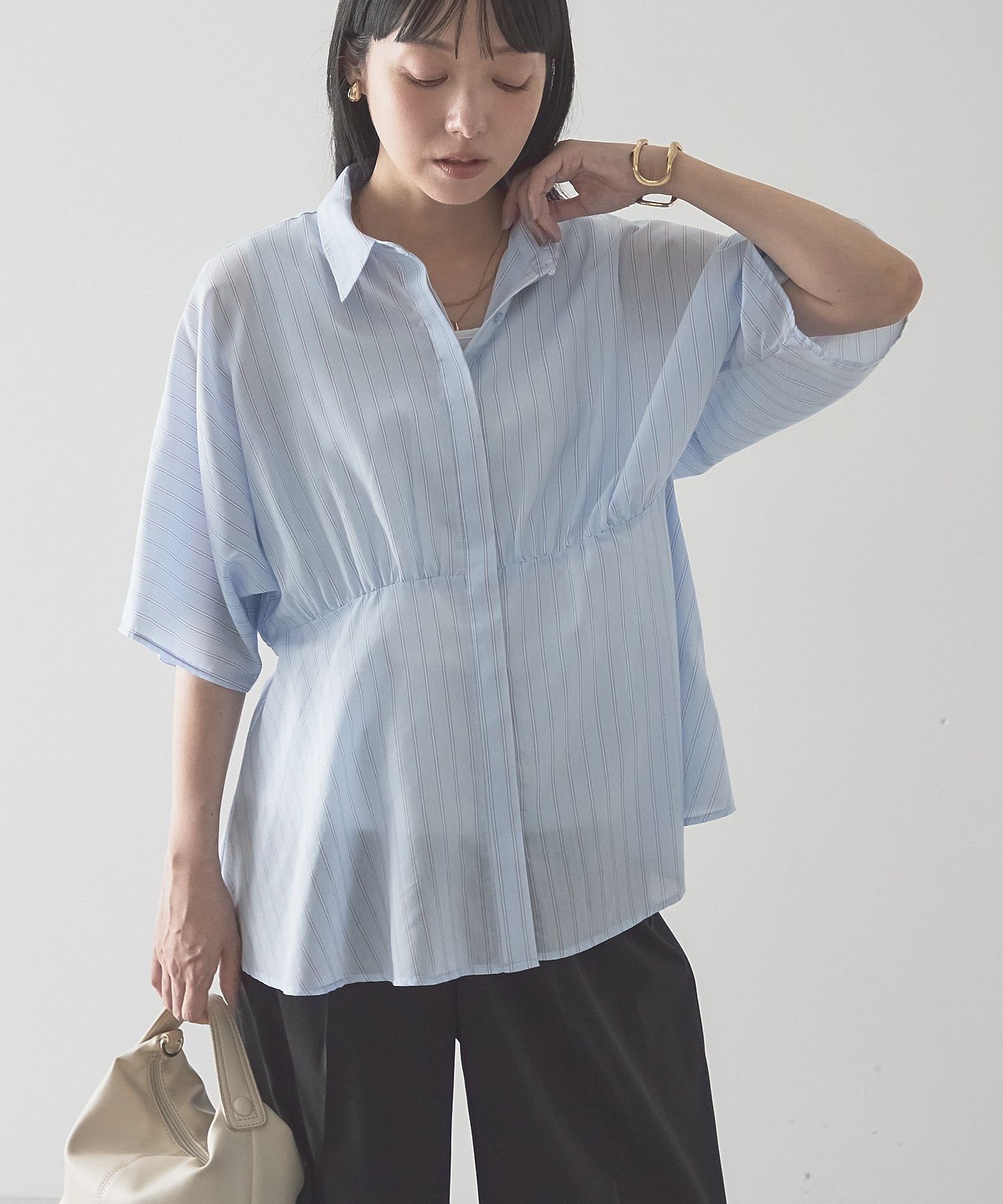 超美品 デプレ ペプラムブラウス ストライプ ノースリーブ ストライプ 