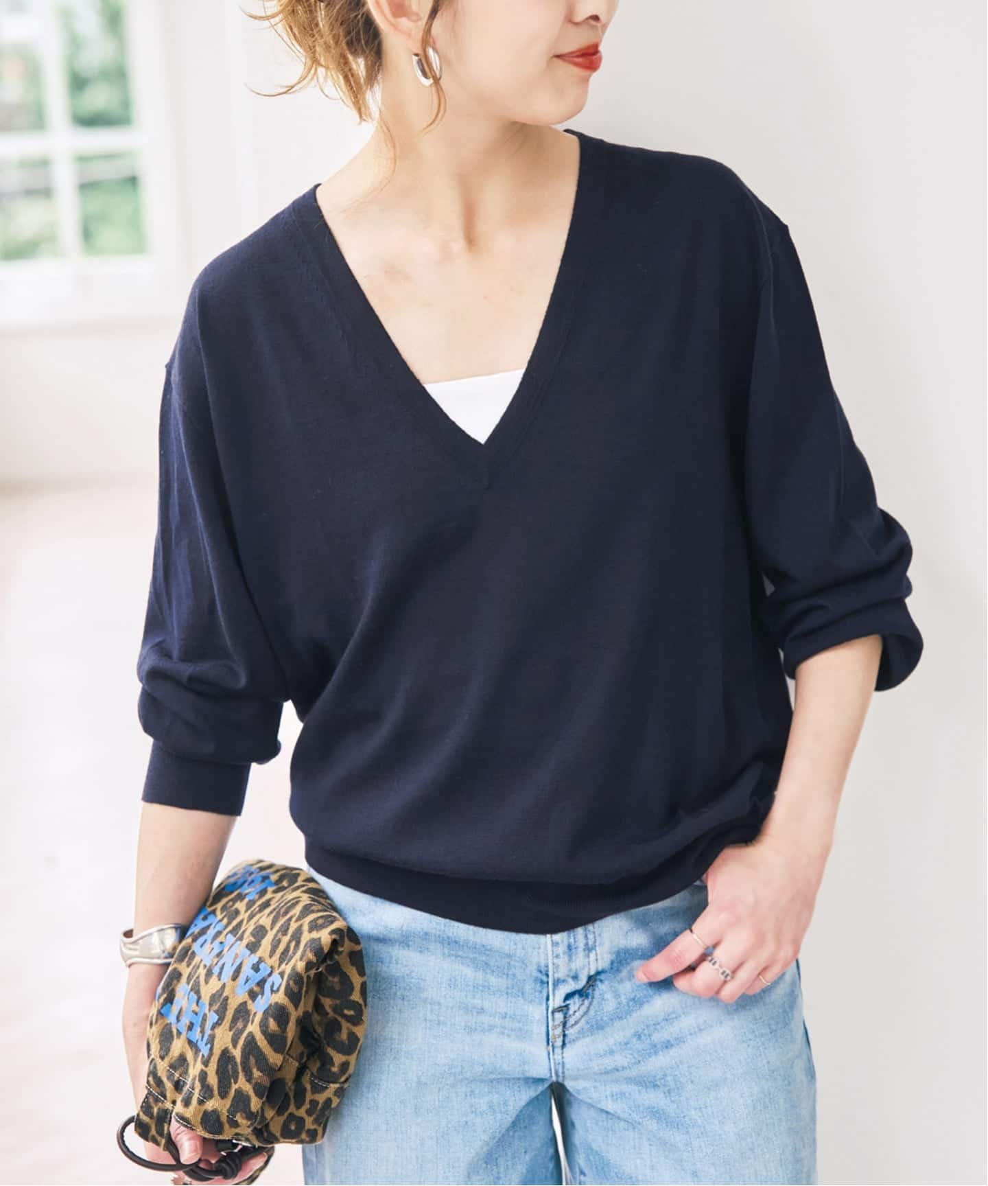 Spick & Span 《手洗い可能 / 予約》18G Vネックニット スピックアンドスパン トップス ニット ブラウン レッド ネイビー