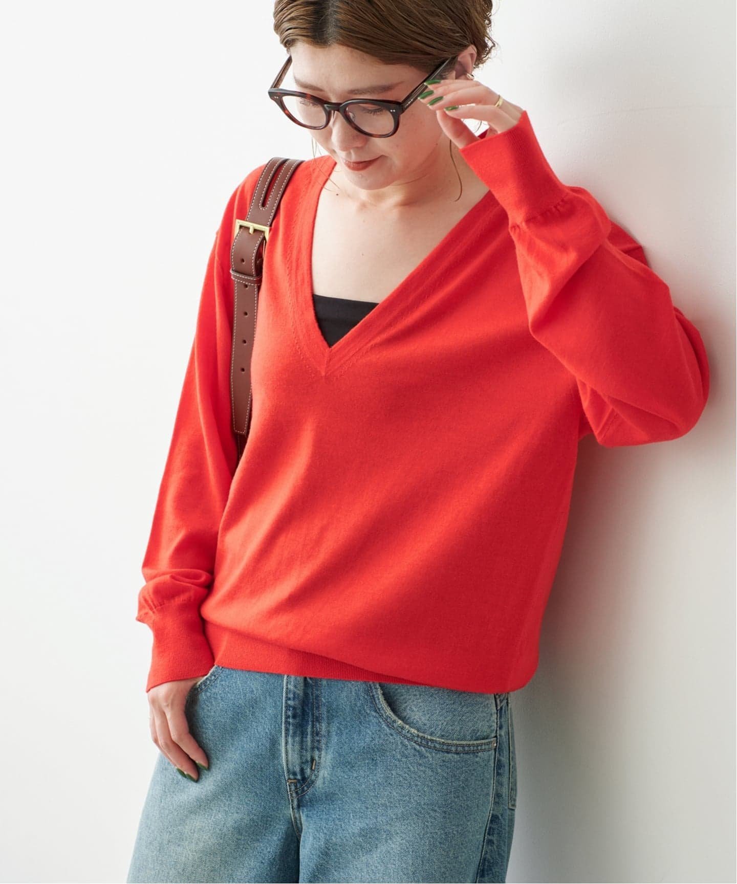 Spick & Span 《手洗い可能 / 予約》18G Vネックニット スピックアンドスパン トップス ニット ブラウン レッド ネイビー