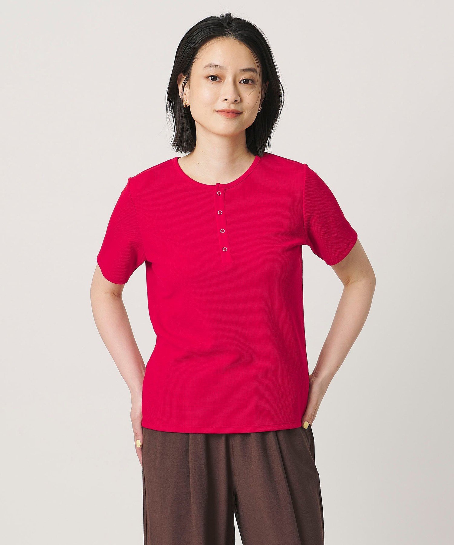 ミニワッフル ヘンリーネックTシャツ ＜A DAY IN THE LIFE＞ ユナイテッドアローズ アウトレット トップス カットソー・Tシャツ レッド ブラック