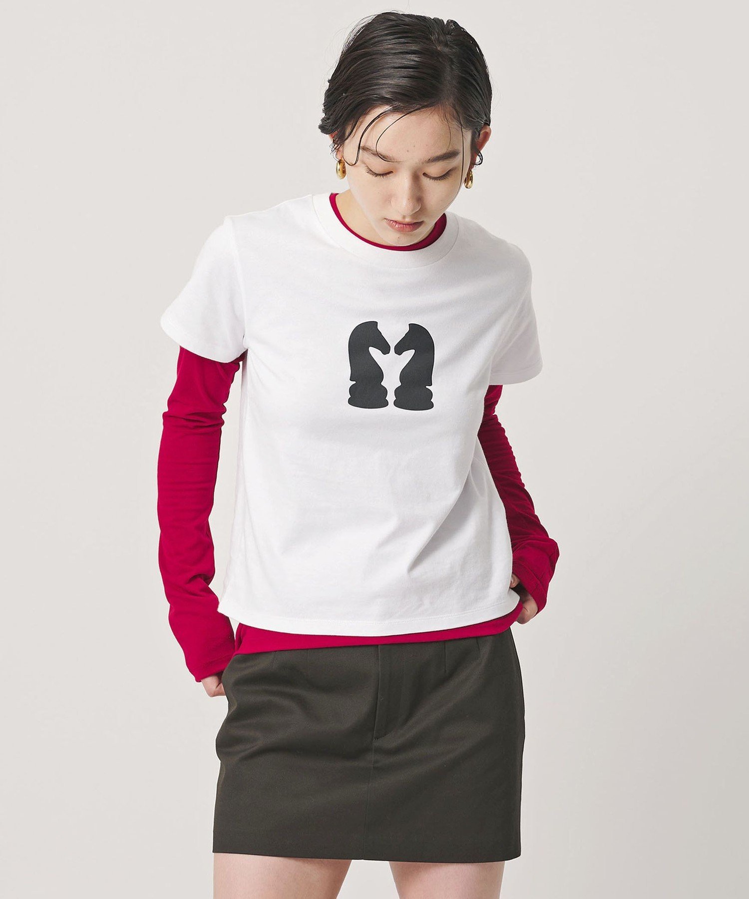 ER ＜ER＞チェスナイトプリントTシャツ ビューティー＆ユース ユナイテッドアローズ トップス カットソー・Tシャツ ホワイト ブラック