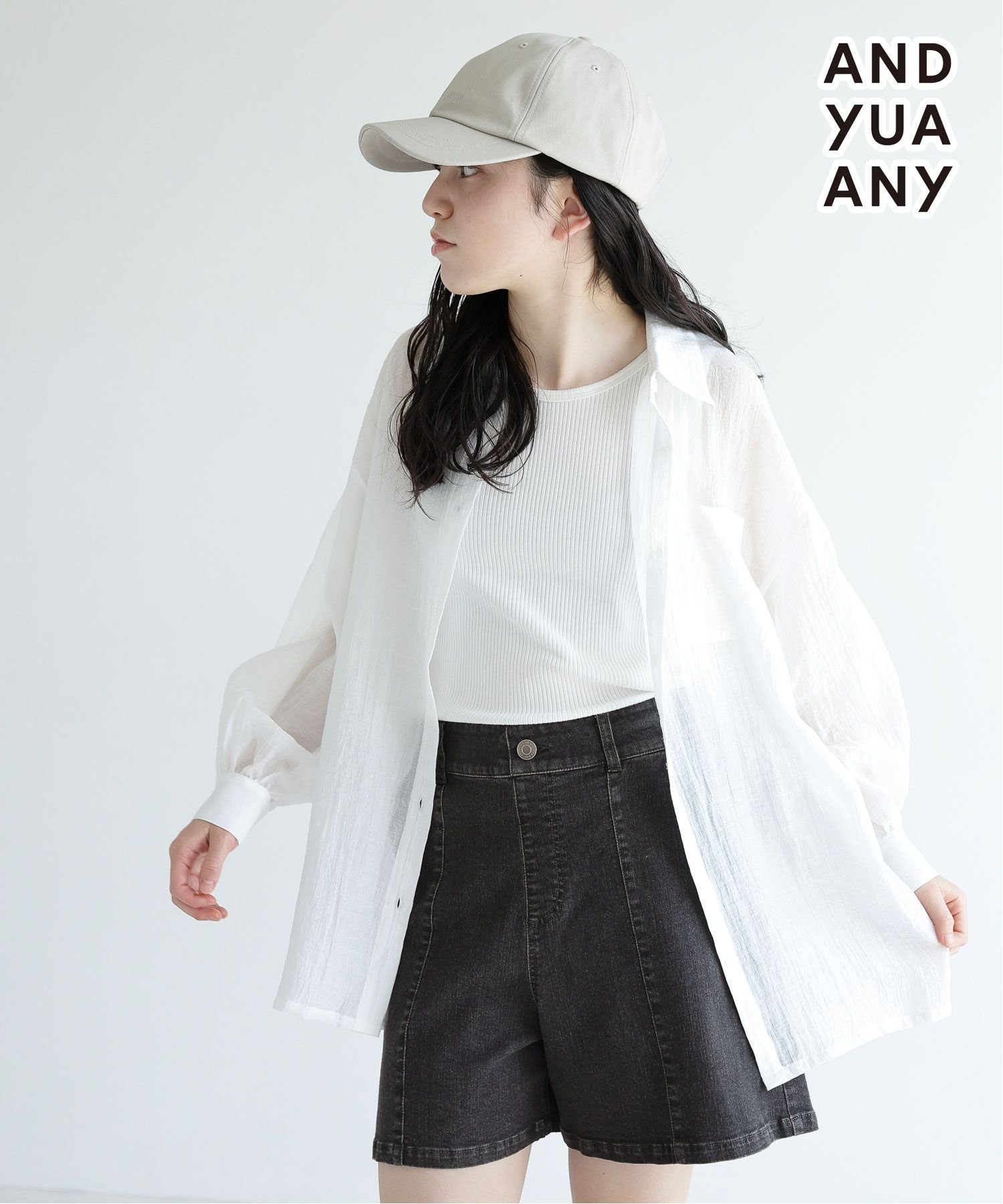 【SALE／10%OFF】AND YUA ANY (K)シアーシャツ*タンクSET/A グローバルワーク トップス アンサンブル ホワイト グリーン ブルー