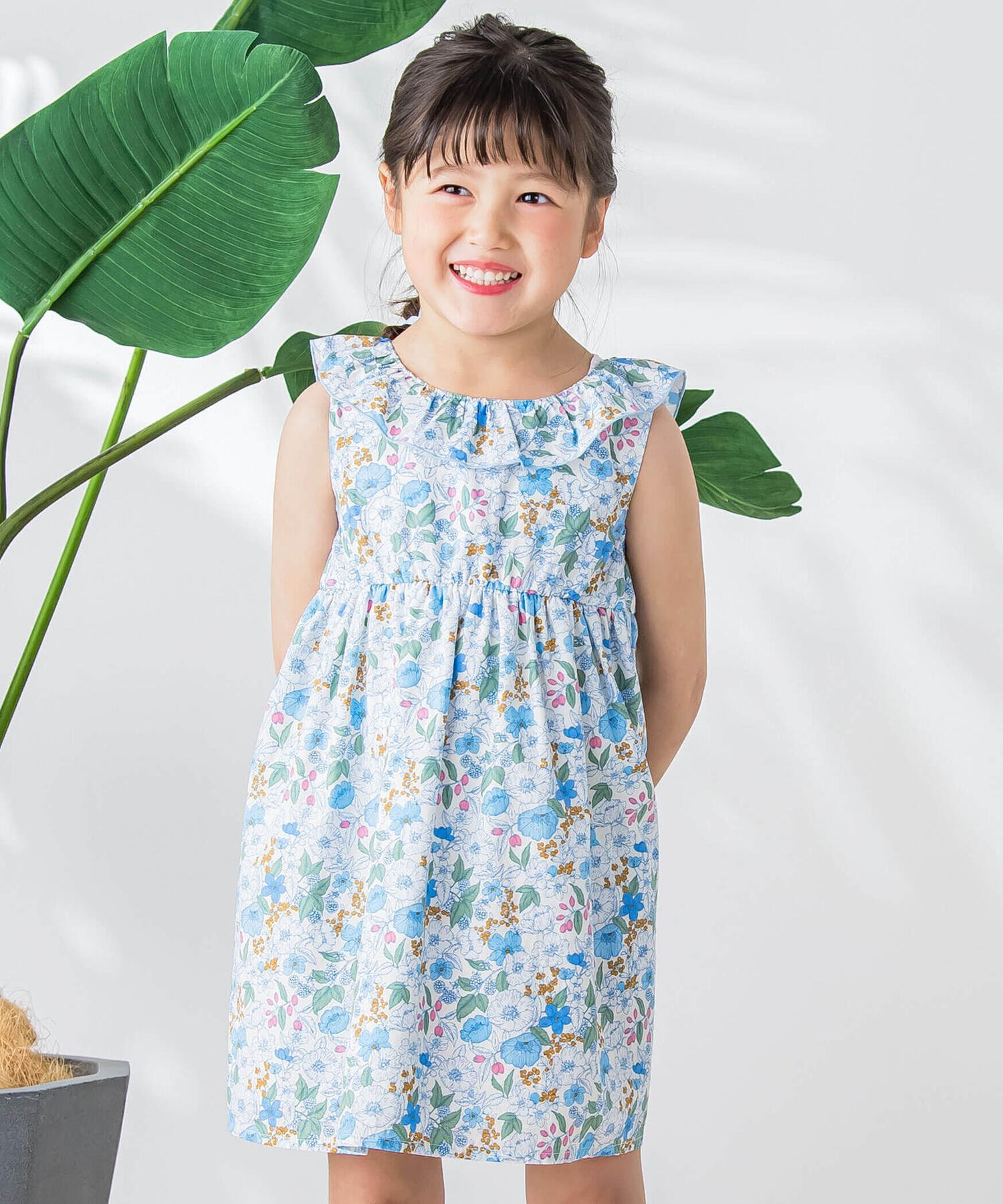 SLAP SLIP 【お揃い】フリルリボン付き花柄ワンピース(80~140cm) ベベ オンライン ストア ワンピース・ドレス ワンピース ブルー ホワイト【送料無料】のサムネイル