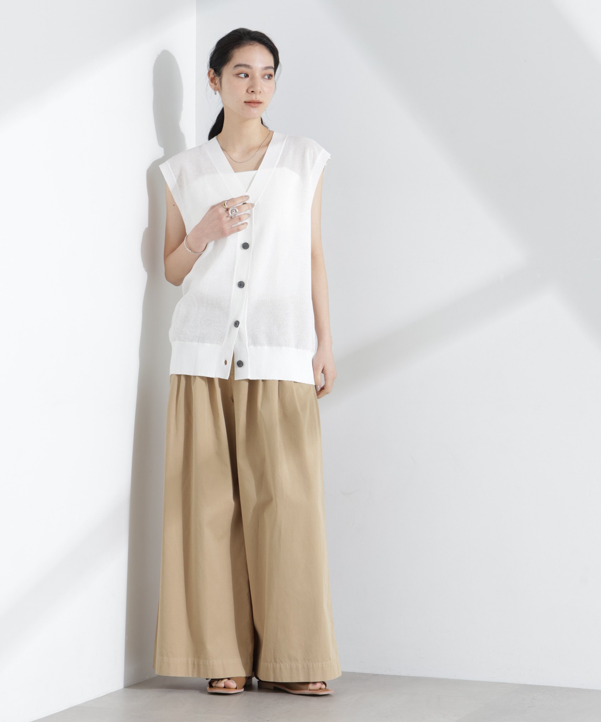 【SALE／55%OFF】NANO universe コットンタックワイドパンツ ナノユニバース パンツ その他のパンツ ベージュ ピンク【送料無料】 stylife-15052098 Rakuten Fashion サンプル画像3