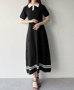【SALE/48%OFF】JUNOAH mipiarl リボン付きポロニットセミフレアワンピース【一部ペチスカートセット】 ジュノア ワンピース・ドレス ワンピース ホワイト グレー ブラック【送料無料】
