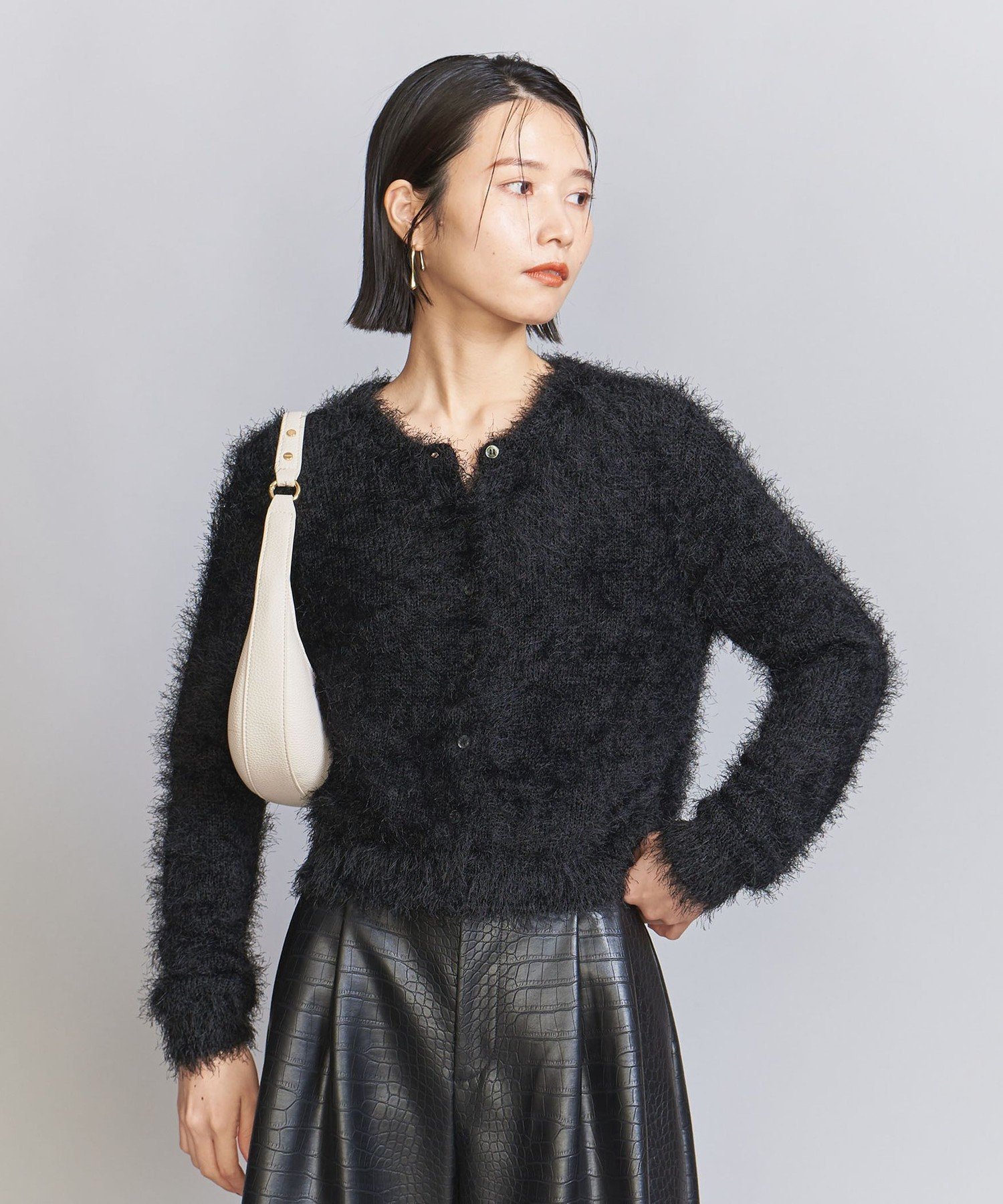 【SALE／30%OFF】BEAUTY&YOUTH UNITED ARROWS シャギーニット カーディガン ユナイテッドアローズ アウトレット トップス カーディガン ブラック グレー【送料無料】のサムネイル