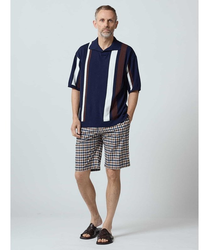 【SALE／50%OFF】Aquascutum MEN AQ Stripe Skipper Knit Polo アクアスキュータム トップス ニット ネイビー【送料無料】