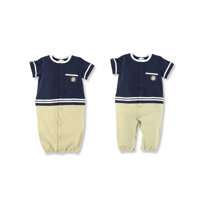 【SALE/50%OFF】branshes 【ベビー】ライン使い配色切替半袖2WAYオール ブランシェス マタニティウェア・ベビー用品 ロンパース・カバーオール ネイビー ホワイト