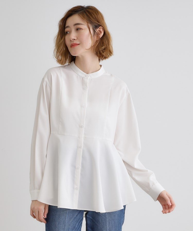 【SALE／29%OFF】grove ペプラムスタンドネックシャツ グローブ トップス シャツ・ブラウス ホワイト ネイビー ブルーのサムネイル