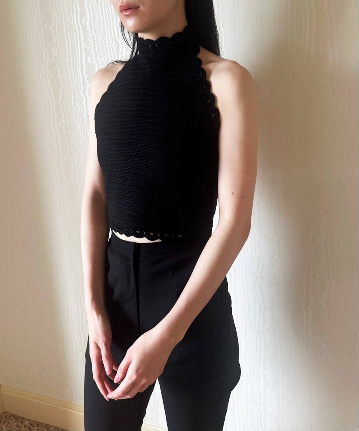 【SALE／30%OFF】EDIT.FOR LULU petite LULU クロシェホルタートップ エディット フォー ルル トップス ニット ホワイト ブラック【送料無料】