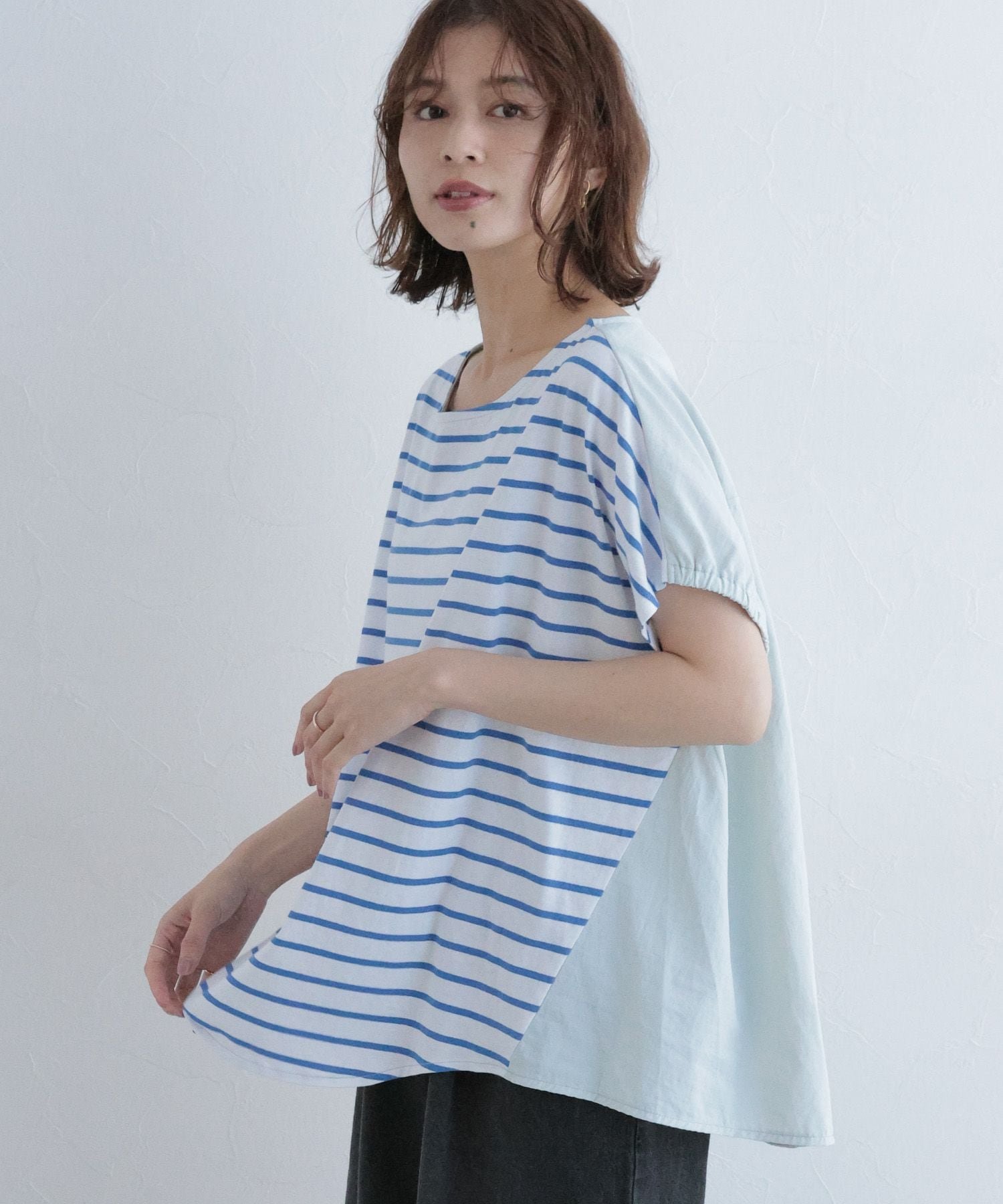 【SALE／70%OFF】studio CLIP 布帛コンビボーダープルオーバー スタディオクリップ トップス カットソー・Tシャツ ホワイトのサムネイル