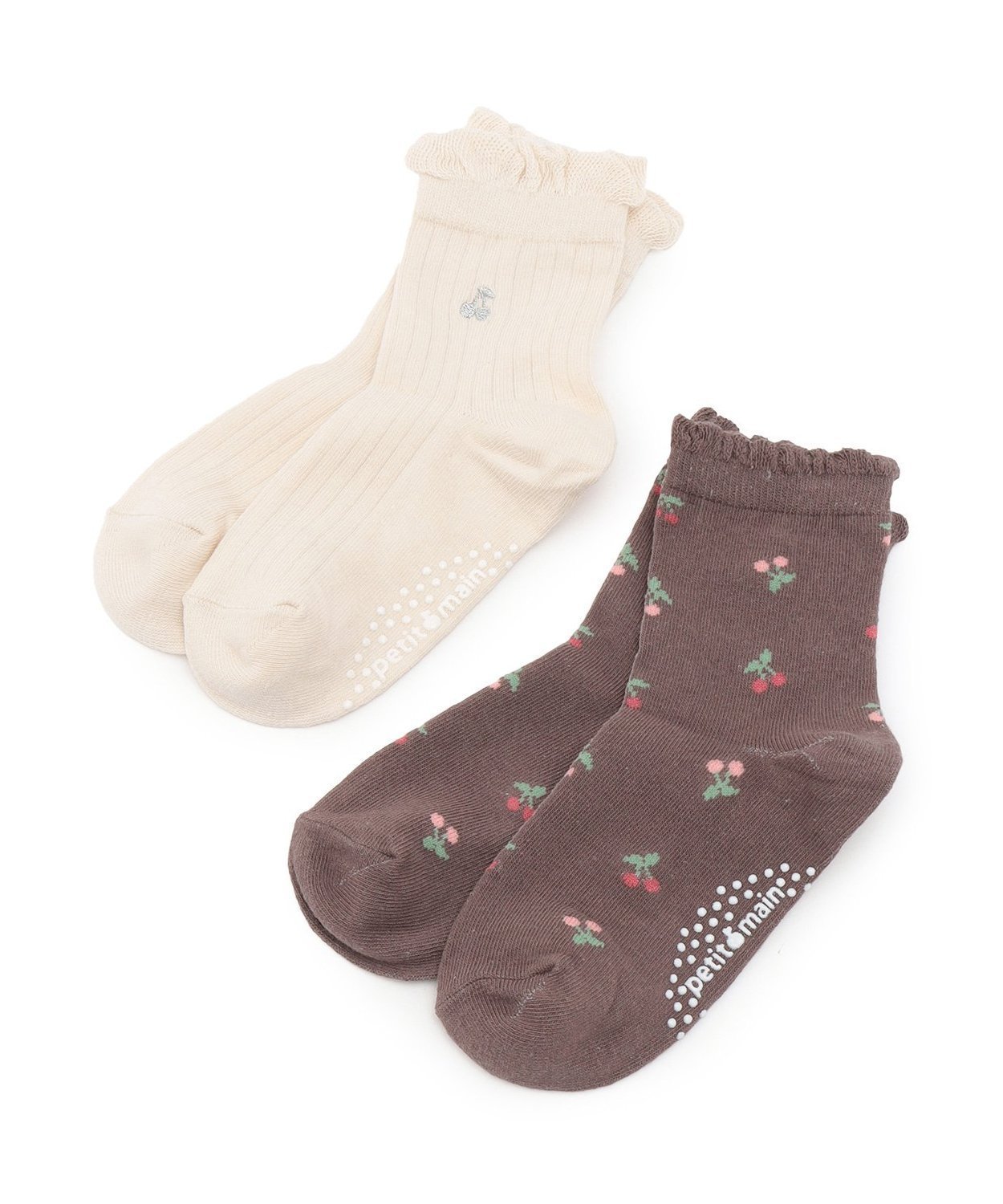 petit main さくらんぼソックス2P ナルミヤオンライン 靴下・レッグウェア 靴下 ベージュ ピンク ネイビーのサムネイル