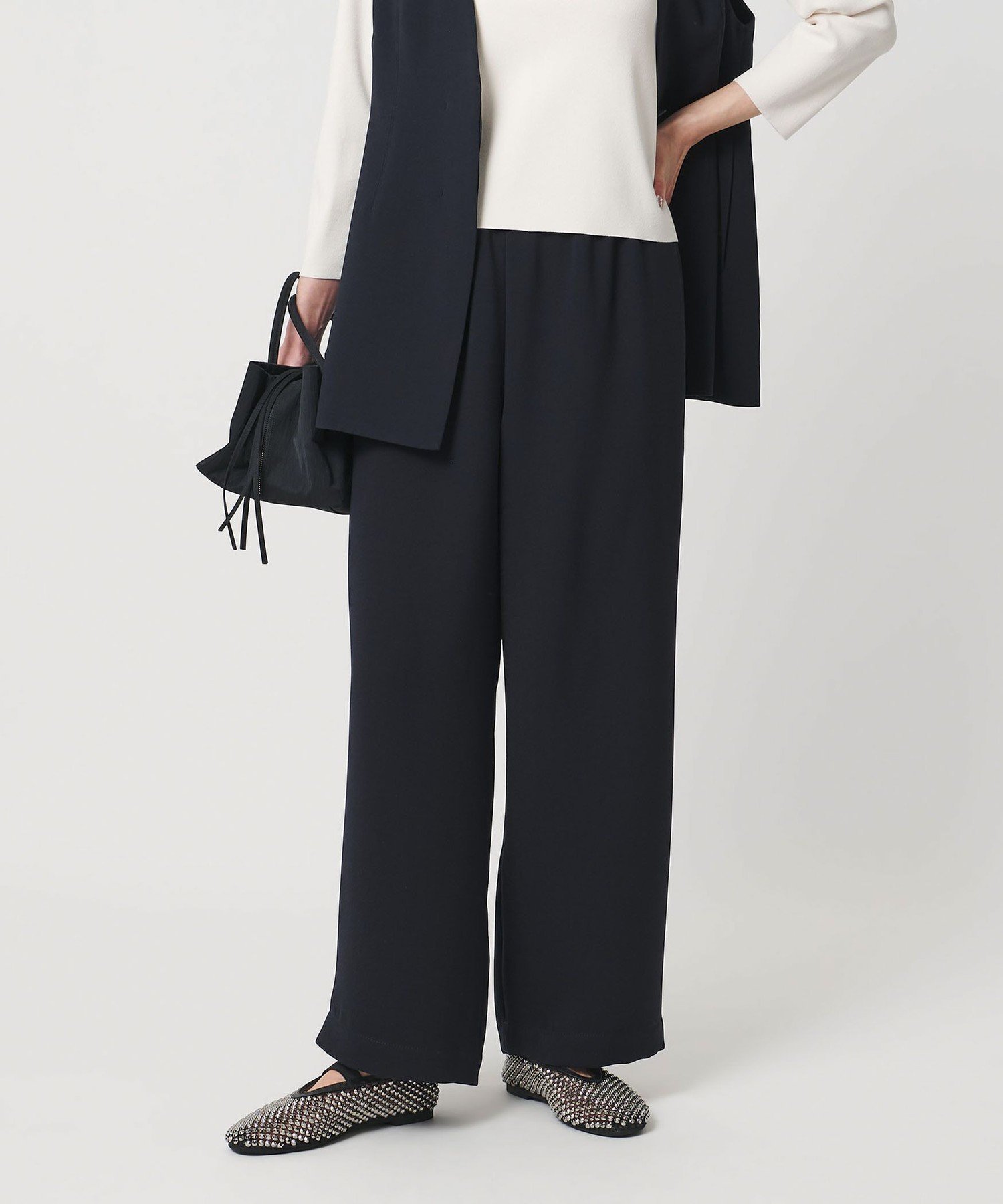 COMFY ストレート イージーパンツ -防汚 UVカット ウォッシャブル- ユナイテッドアローズ パンツ スラックス・ドレスパンツ ネイビー ブラック