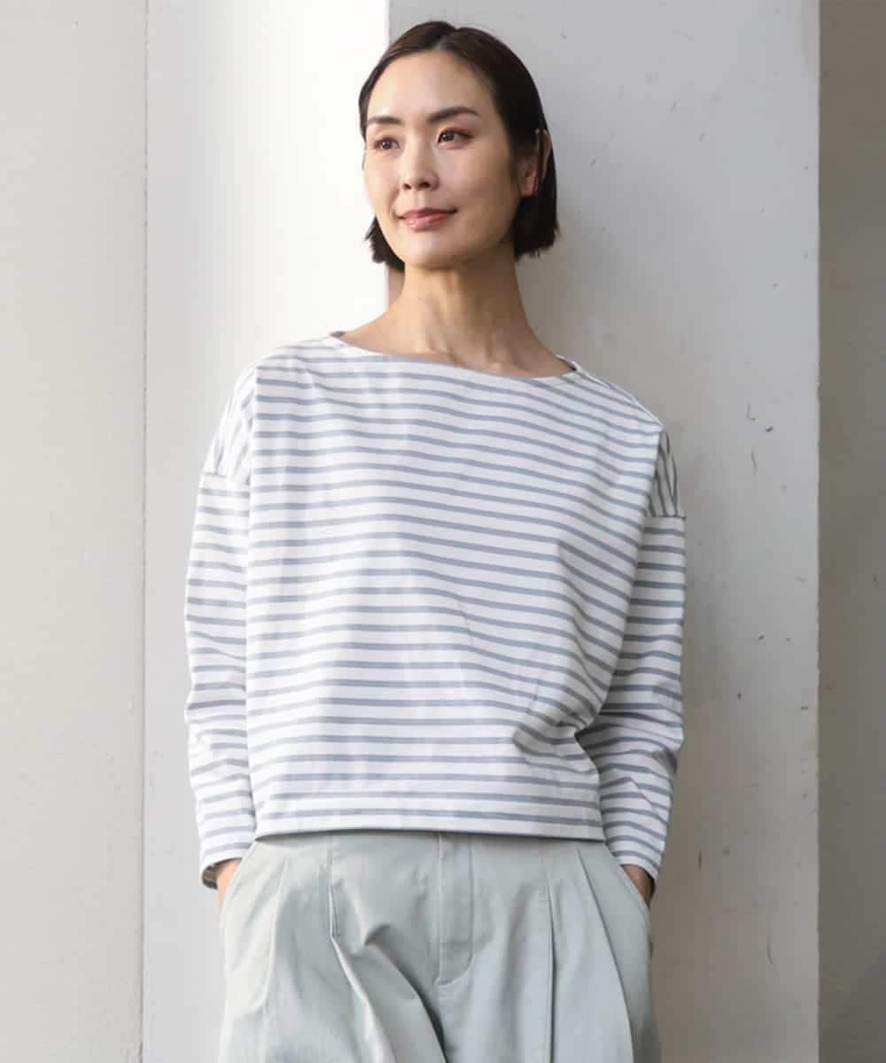 MICHEL KLEIN タックデザイン バスクボーダーTシャツ ミッシェルクラン トップス カットソー・Tシャツ ブラック グリーン