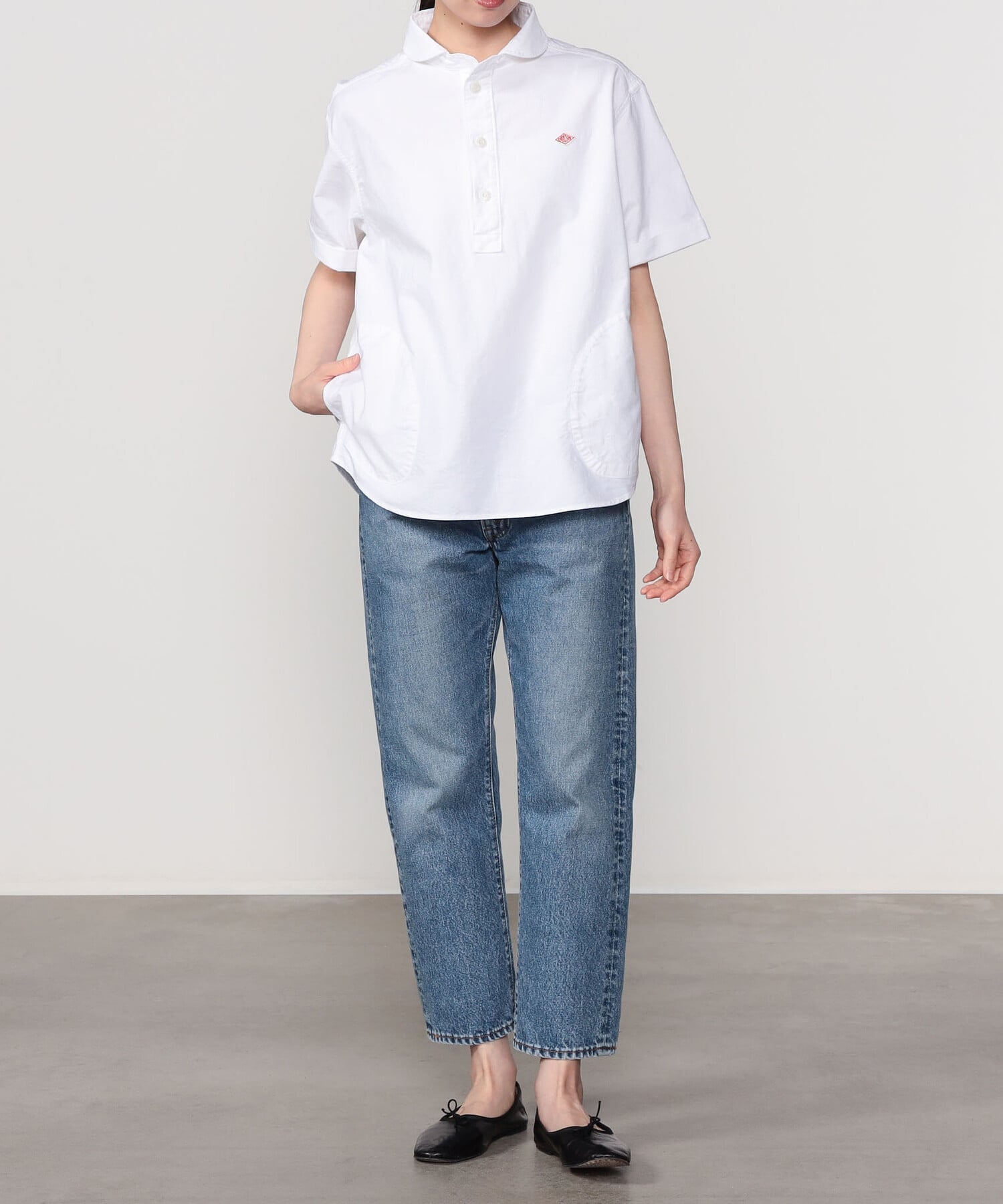 Bshop DANTON ｜ オックスフォード 丸襟半袖プルオーバーシャツ SOLID WOMEN ビショップ トップス シャツ・ブラウス ホワイト
