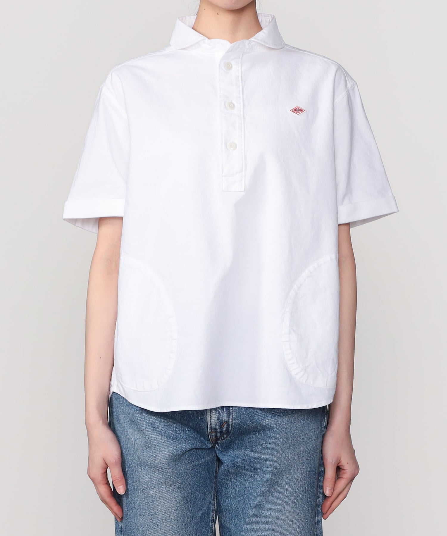 Bshop DANTON ｜ オックスフォード 丸襟半袖プルオーバーシャツ SOLID WOMEN ビショップ トップス シャツ・ブラウス ホワイト