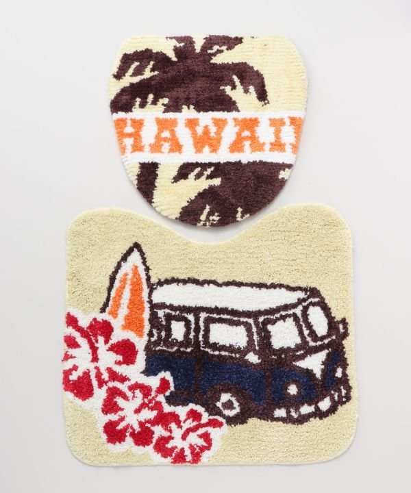 Kahiko HAWAIIAN TOILETRY COVER&MAT / トイレセット ハワイトリップ アミナコレクション インテリア・生活雑貨 トイレ用品・バス用品 ベージュ ブルー