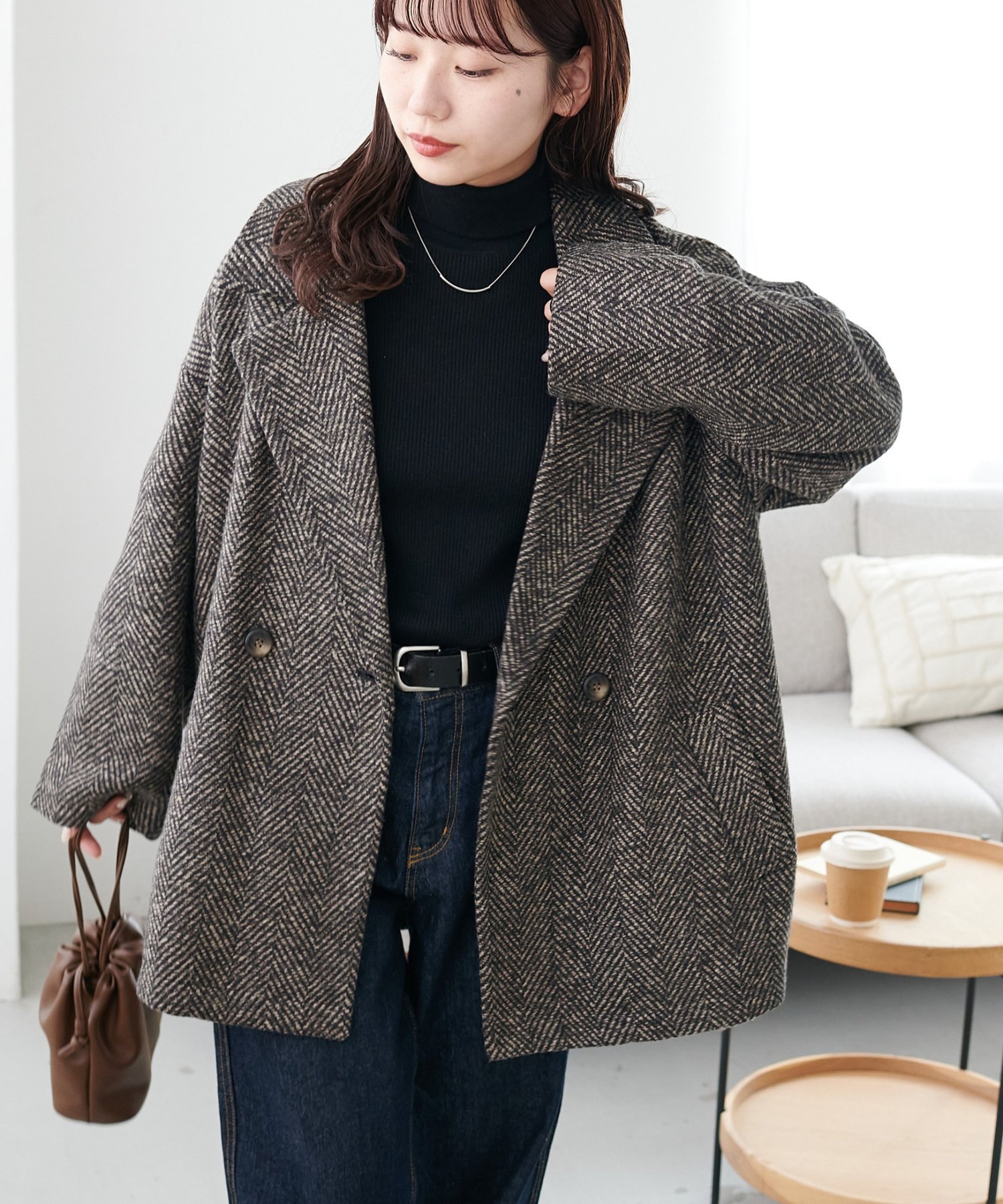 Discoat 【WEB限定】ヘリンボーンダブルテラージャケット ディスコート ジャケット・アウター テーラードジャケット・ブレザー ブラウン ブラック【送料無料】 3