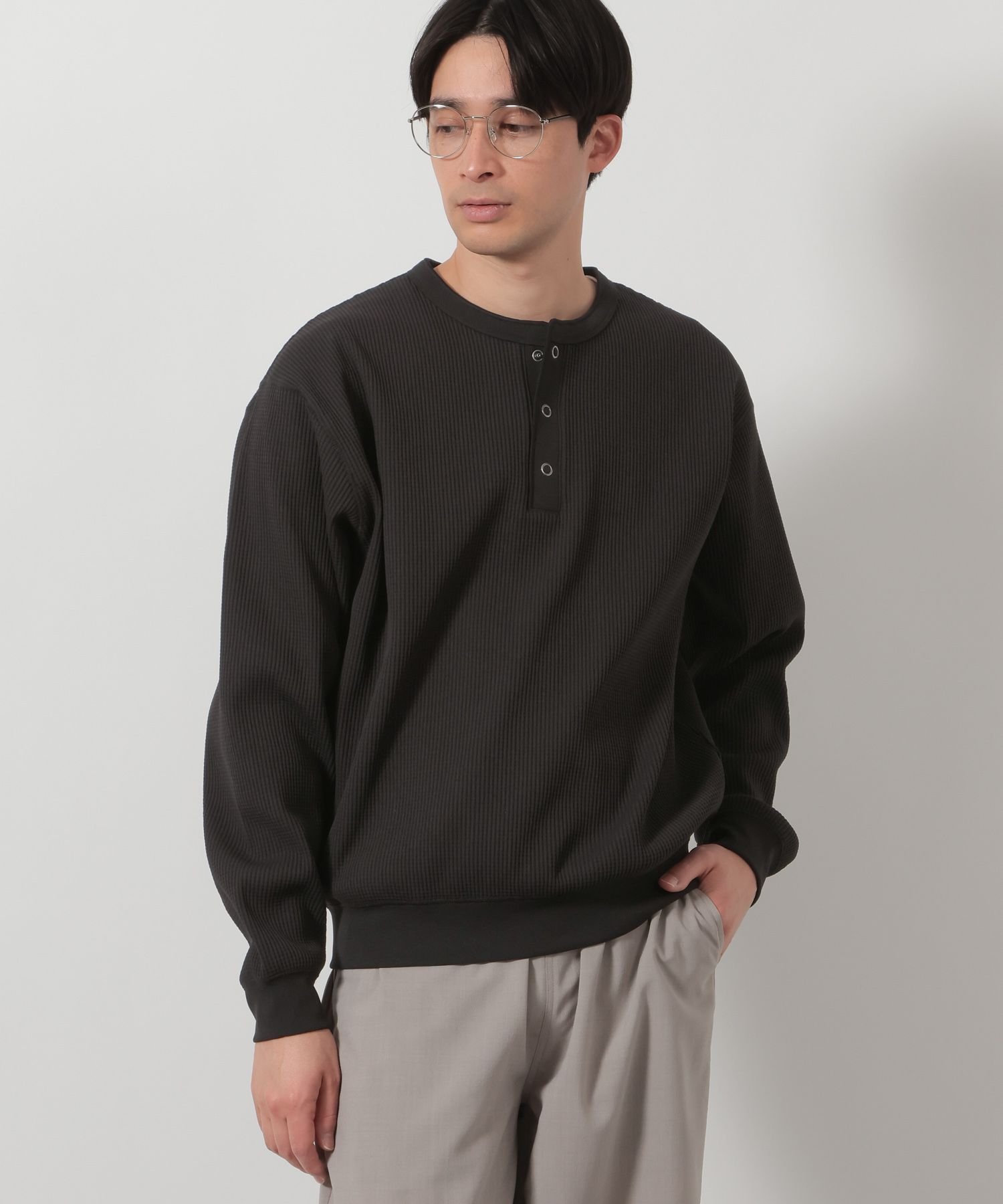 LAKOLE リングドットヘンリー長袖T ラコレ トップス カットソー・Tシャツ ブラック レッド ホワイト