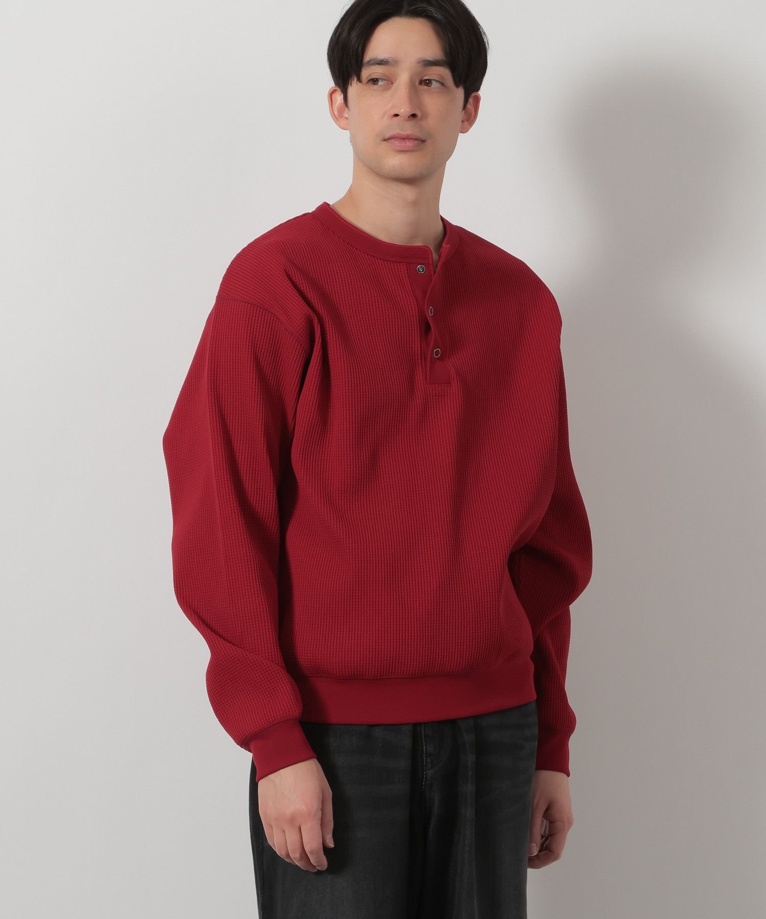 LAKOLE リングドットヘンリー長袖T ラコレ トップス カットソー・Tシャツ ブラック レッド ホワイト
