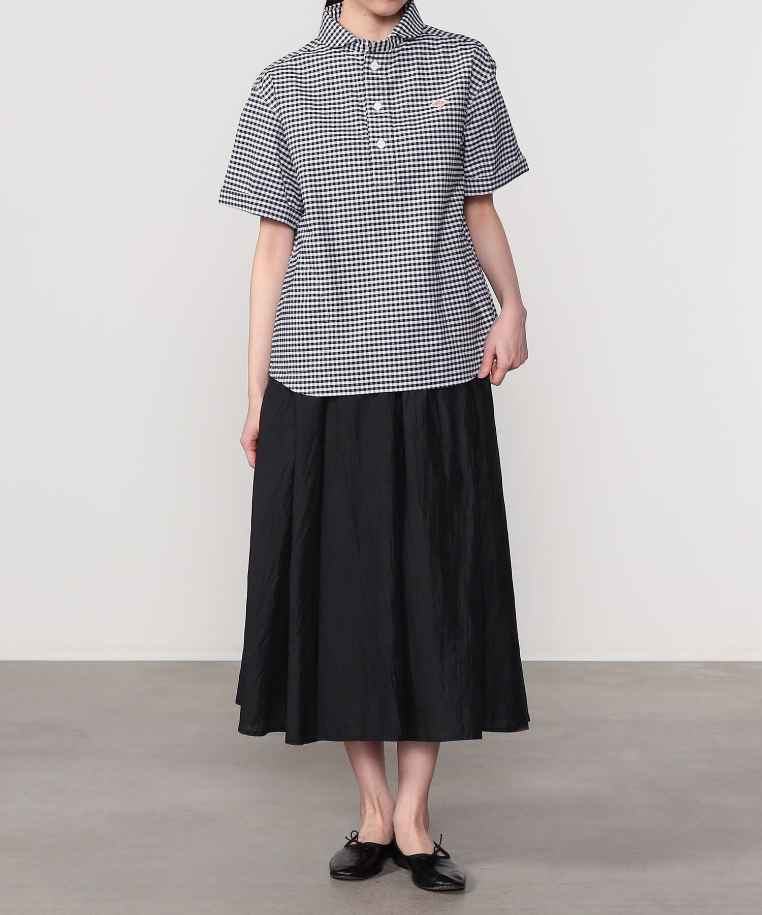 Bshop DANTON ｜ オックスフォード 丸襟半袖プルオーバーシャツ PLAID WOMEN ビショップ トップス シャツ・ブラウス ブラック