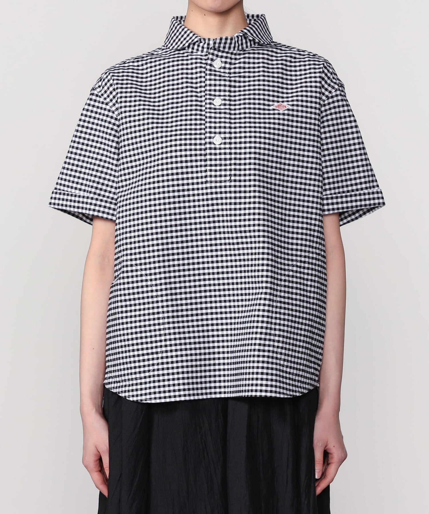 Bshop DANTON ｜ オックスフォード 丸襟半袖プルオーバーシャツ PLAID WOMEN ビショップ トップス シャツ・ブラウス ブラック