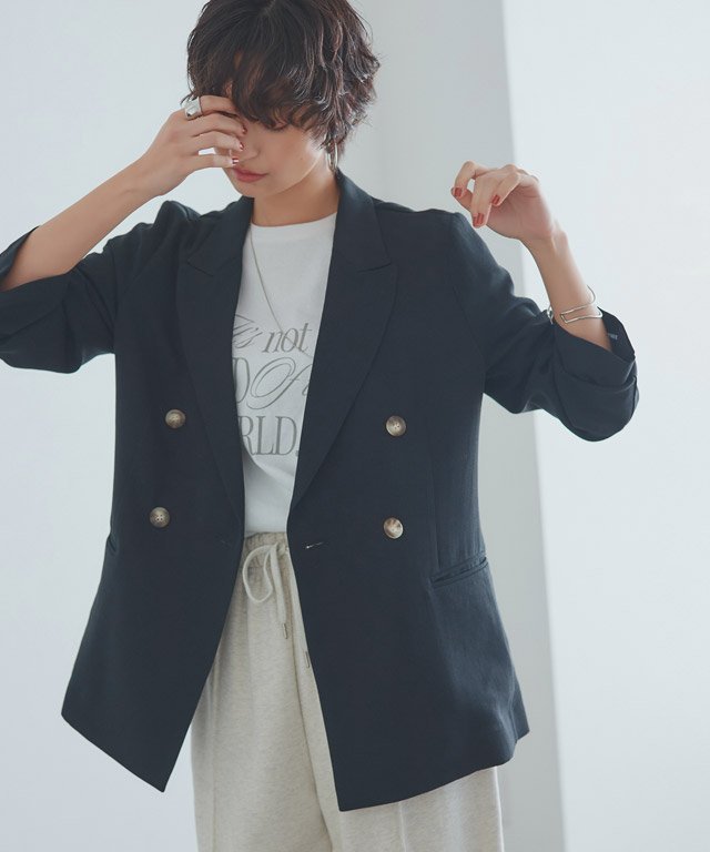 RASW 【Akaneさんコラボアイテム】[RASW]ウォッシャブルリネンタッチジャケット ピエロ ジャケット・アウター テーラードジャケット・ブレザー ブラック ベージュ