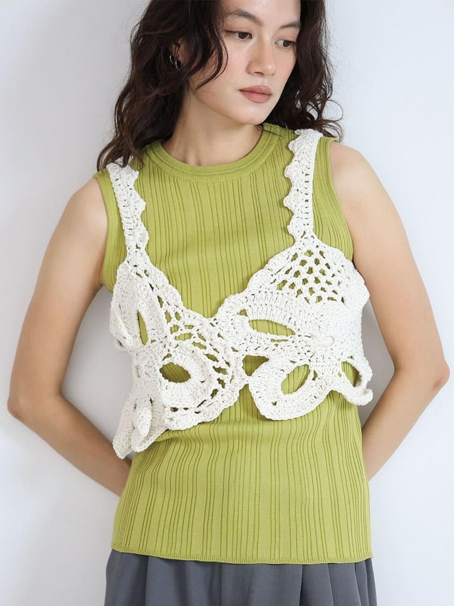 . Flower crochet knit Bustier ラシュッド トップス その他のトップス ブラック ホワイト