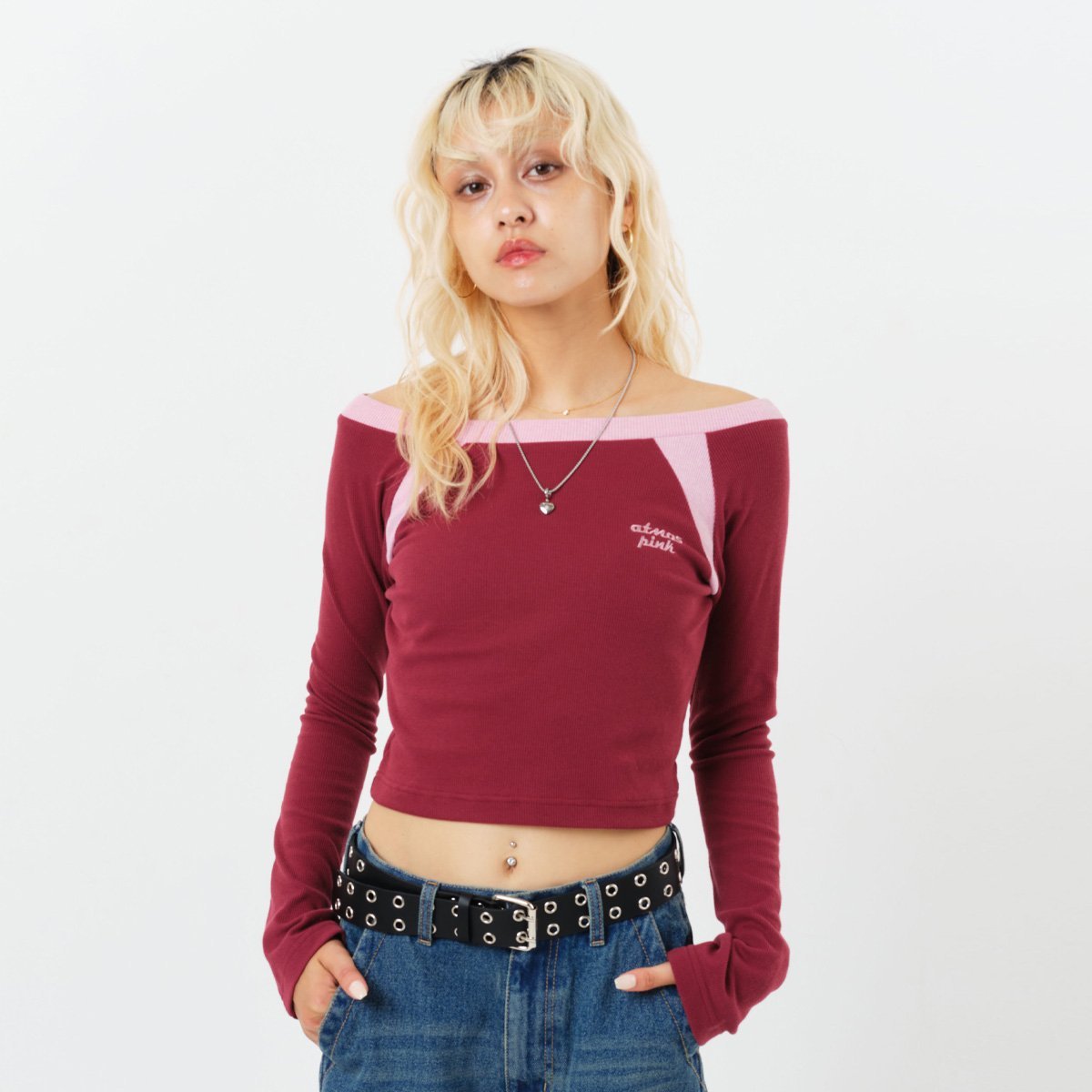 atmos pink atmos pink Little Ladies Like Top BURGUNDY アトモス トップス カットソー・Tシャツ