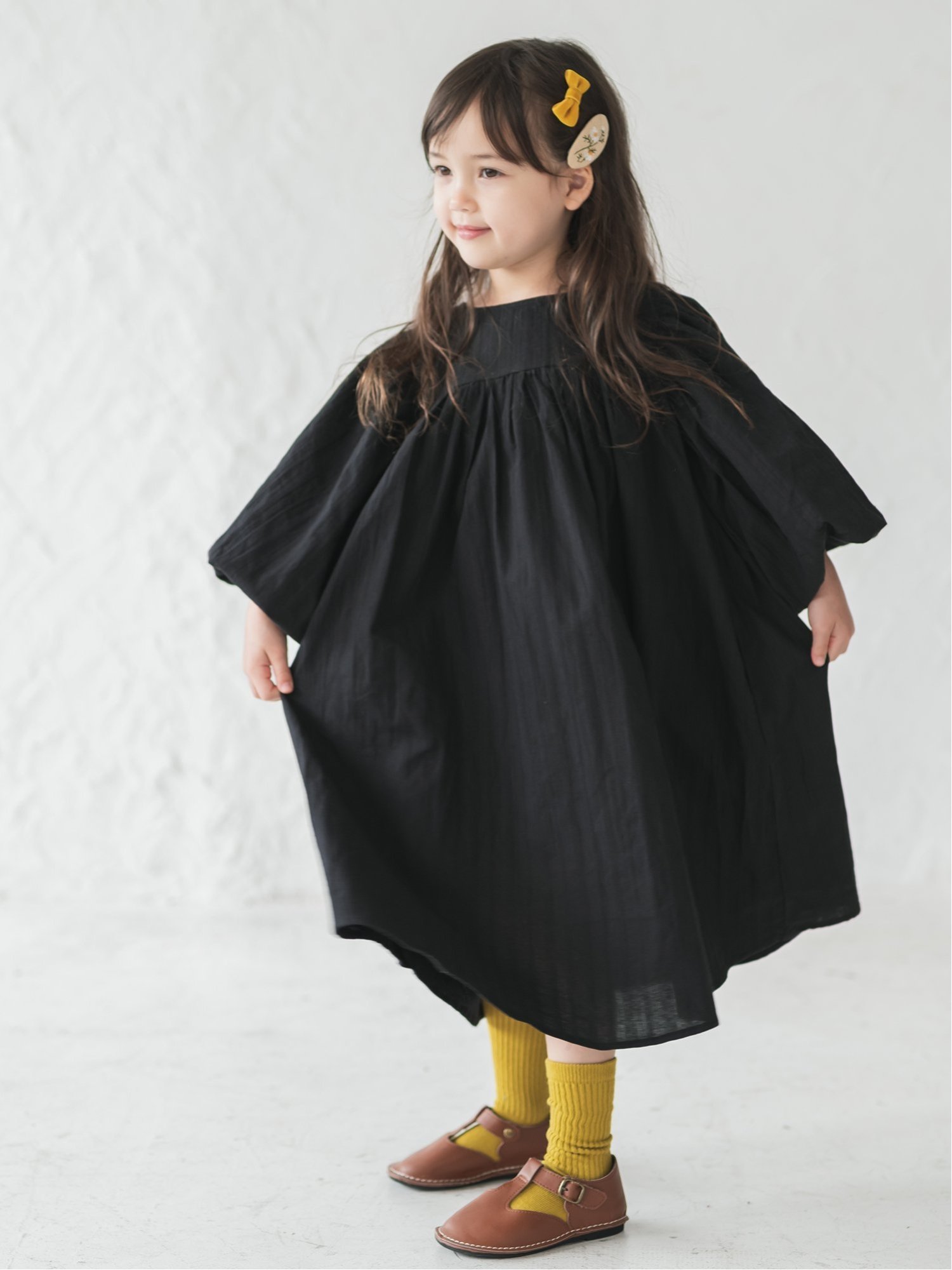 riziere ドビー柄バルーンスリーブワンピース リジェール ワンピース・ドレス ワンピース ブラック ホワイトのサムネイル