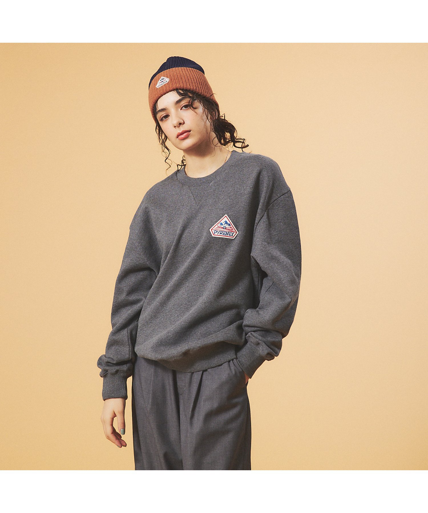 ABAHOUSE LASTWORD 【PYRENEX / ピレネックス】PHASE BRUSHED/ワッペンクルース アバハウス トップス スウェット・トレーナー グレー ブラック【送料無料】