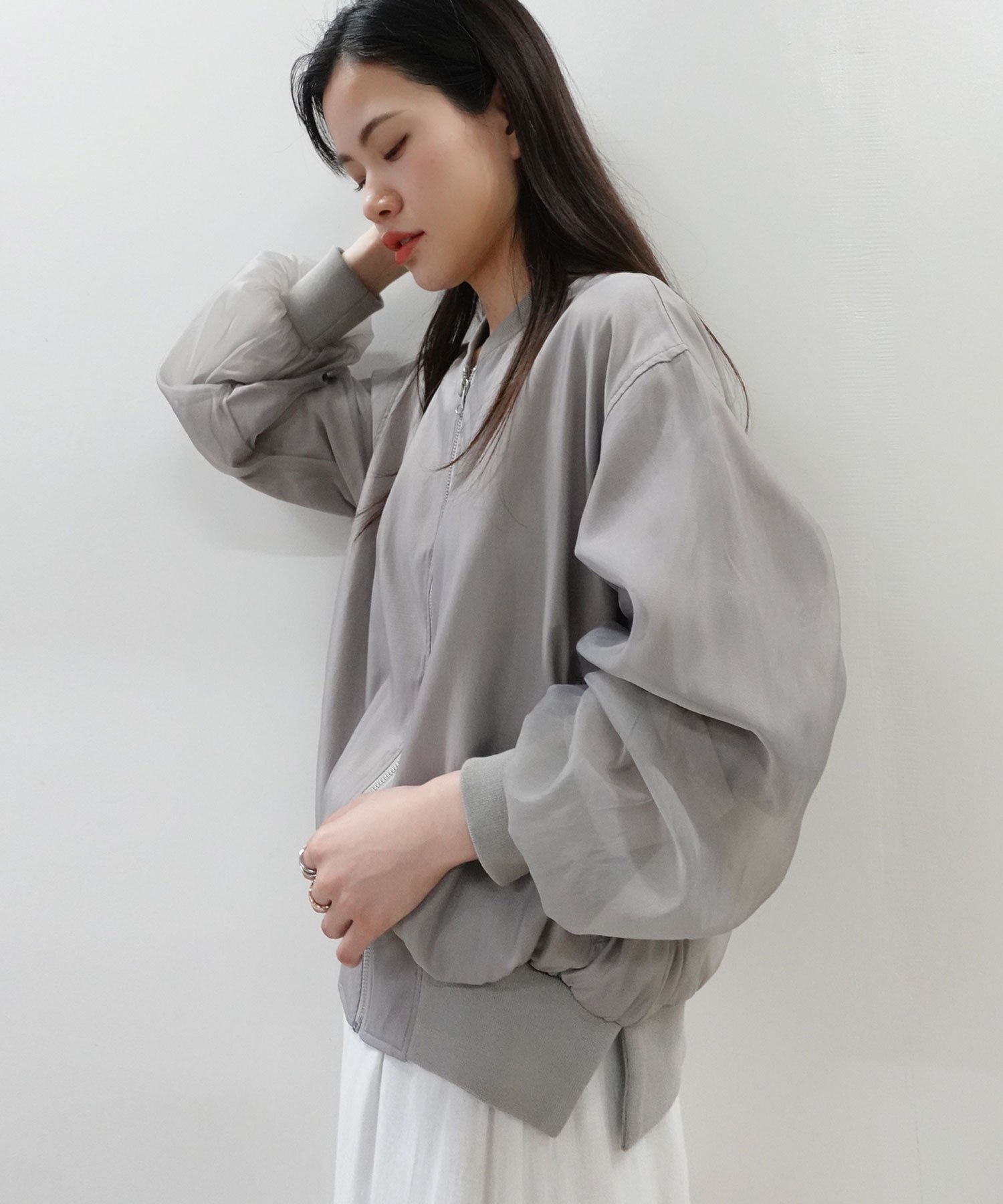 CORNERS オーガンジーリブブルゾン コーナーズ ジャケット・アウター ブルゾン・ジャンパー ホワイト グレー ブラック【送料無料】