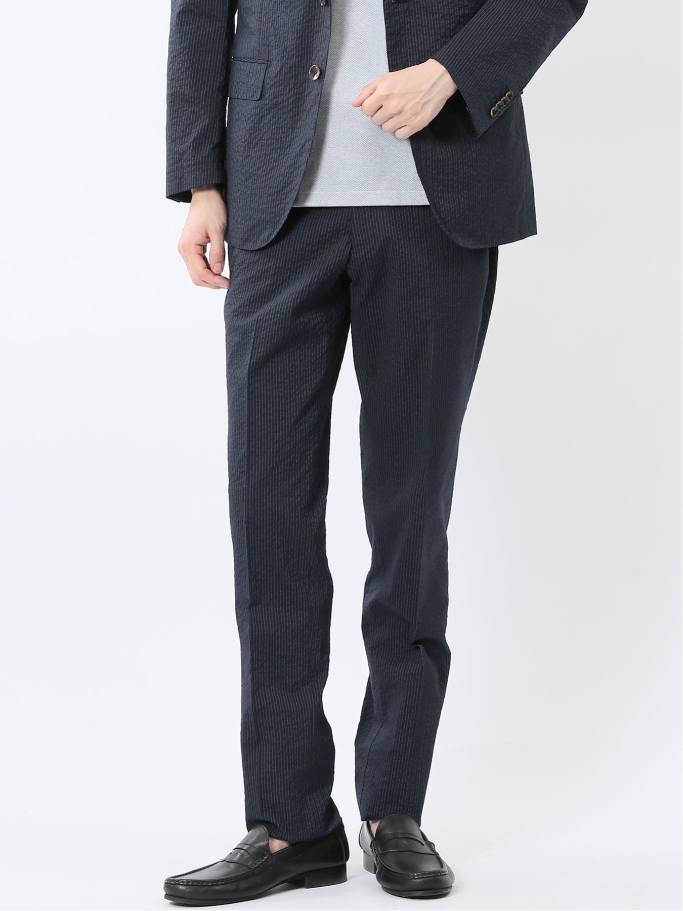 【SALE/30%OFF】m.f.editorial サッカーストライプ レギュラーフィット ノータックパンツ(セットアップ可能) タカキュー スーツ・フォーマル スーツパンツ ネイビー【送料無料】