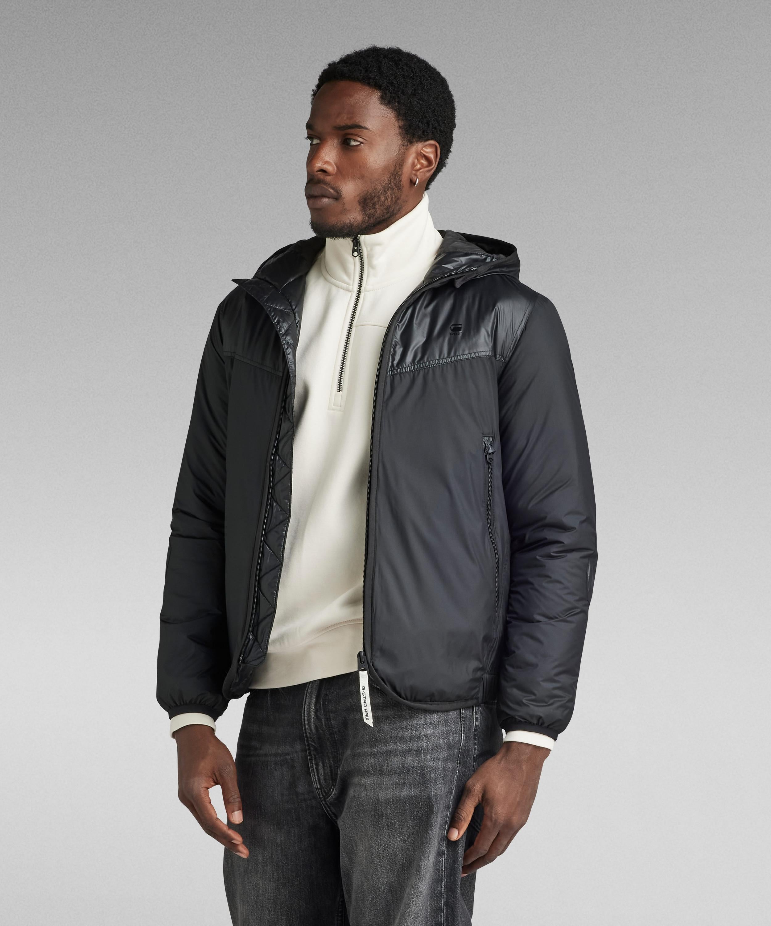【公式ショップ】SETSCALE-R HOODED OVERSHIRT/ファブリックミックスナイロンフードオーバーシャツ ジースターロゥ ジャケット・アウター ブルゾン・ジャンパー ブラック