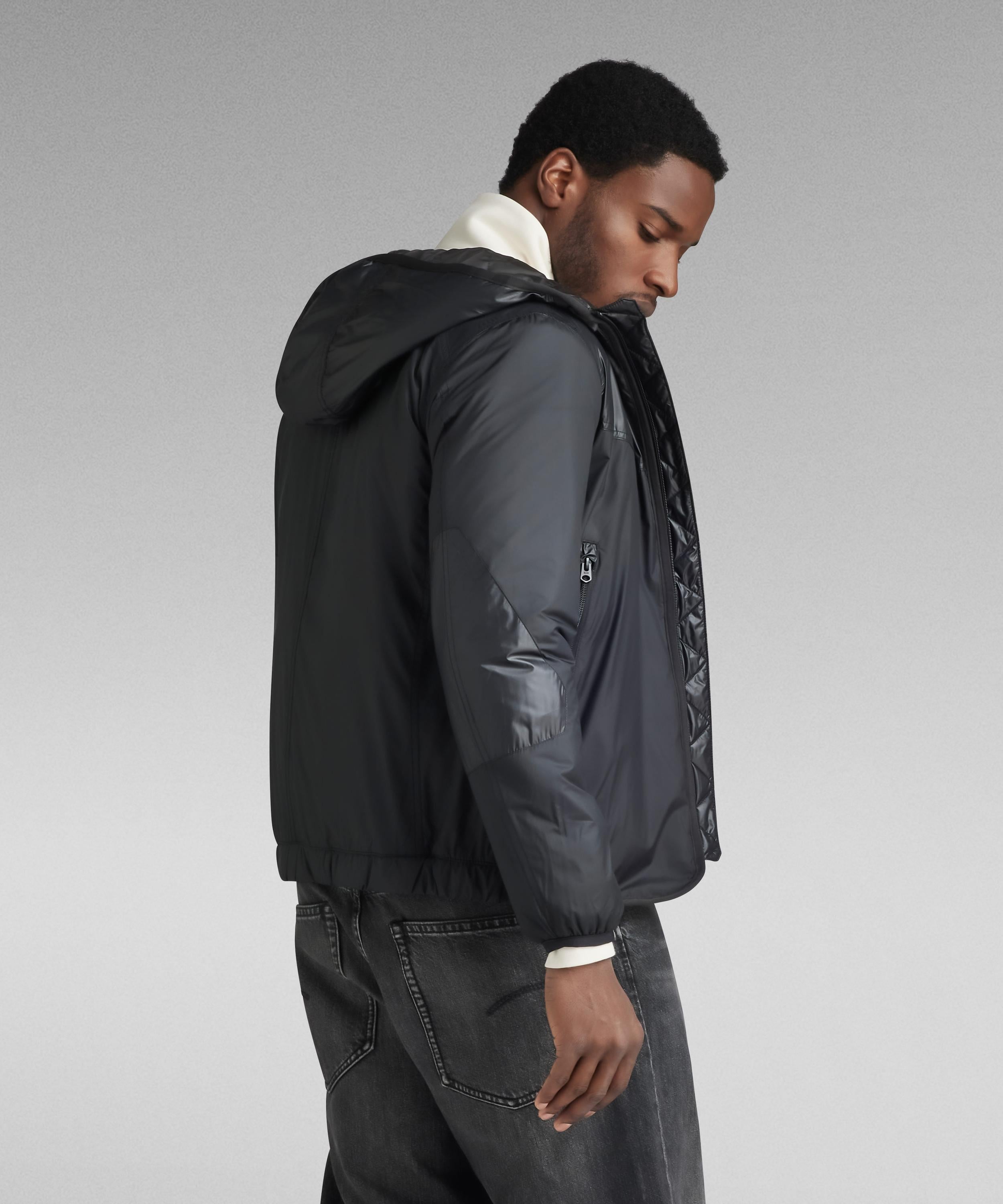 【公式ショップ】SETSCALE-R HOODED OVERSHIRT/ファブリックミックスナイロンフードオーバーシャツ ジースターロゥ ジャケット・アウター ブルゾン・ジャンパー ブラック