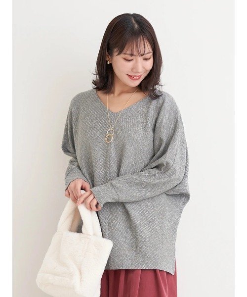 Re-J&SUPURE アクセサリー付きVネックトップス リジェイアンドスプル トップス カットソー・Tシャツ グ..