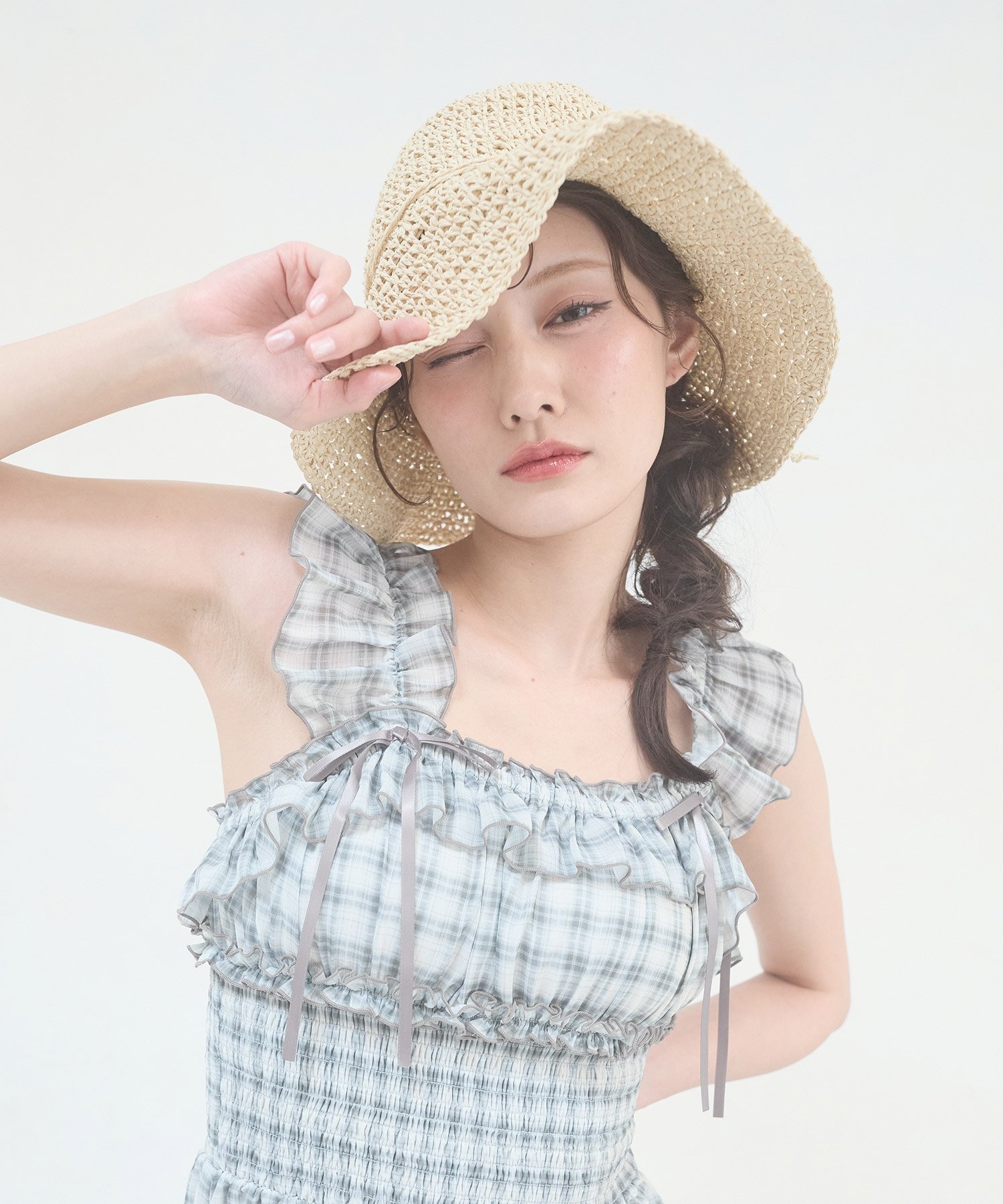 【SALE／10%OFF】MAJESTIC LEGON シンプル細編みペーパーハット マジェスティックレゴン 帽子 ハット ブラック ベージュ ホワイト