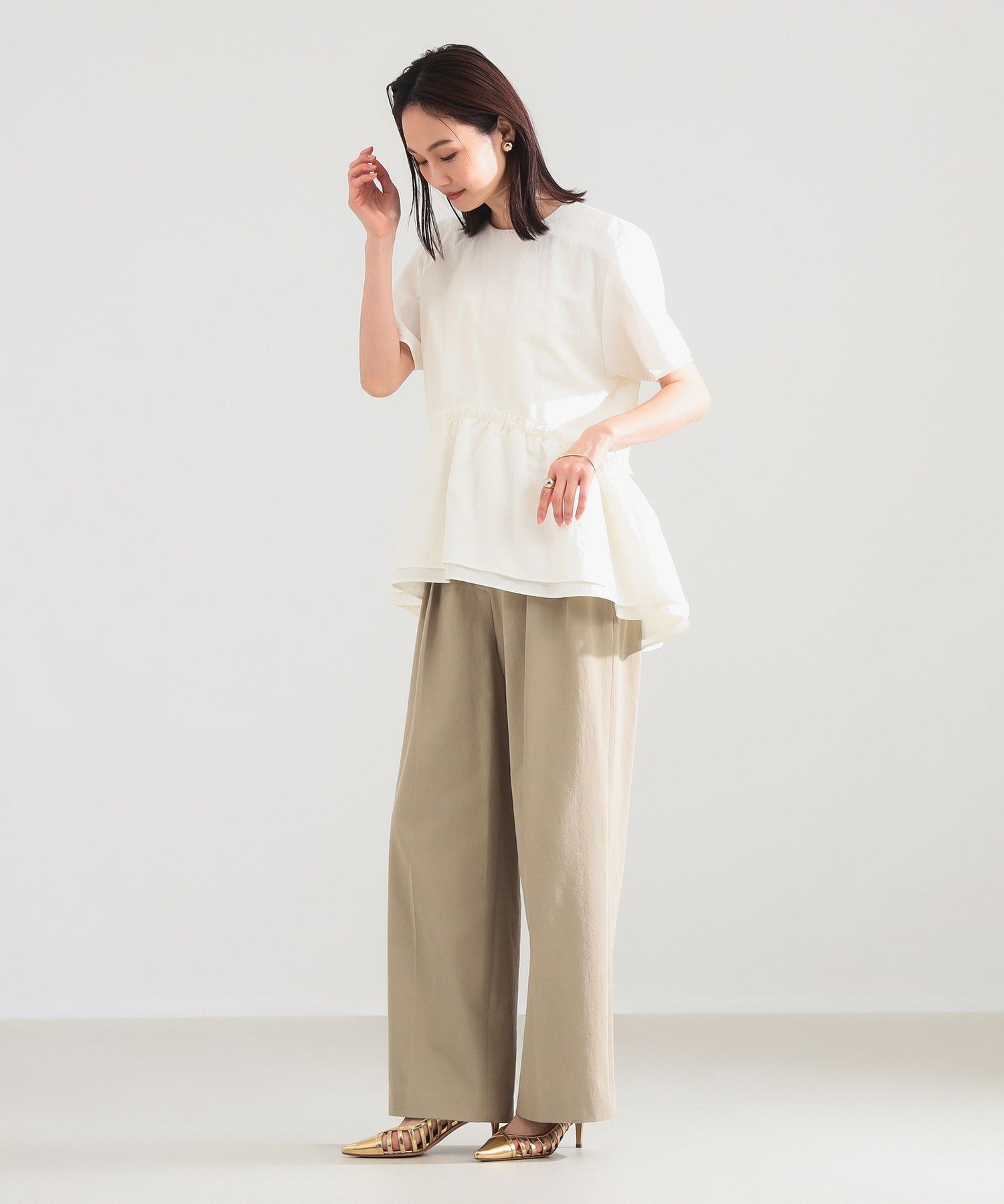 Demi-Luxe BEAMS ダブル ペプラム ブラウス デミルクス ビームス トップス シャツ・ブラウス ホワイト ブラック【送料無料】