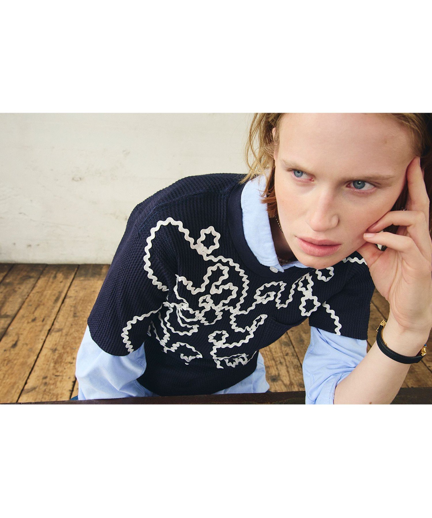 【別注】Orfeo * maturely / サーマル テープ ショートスリーブ ビームス ウイメン トップス カットソー・Tシャツ ホワイト ネイビー